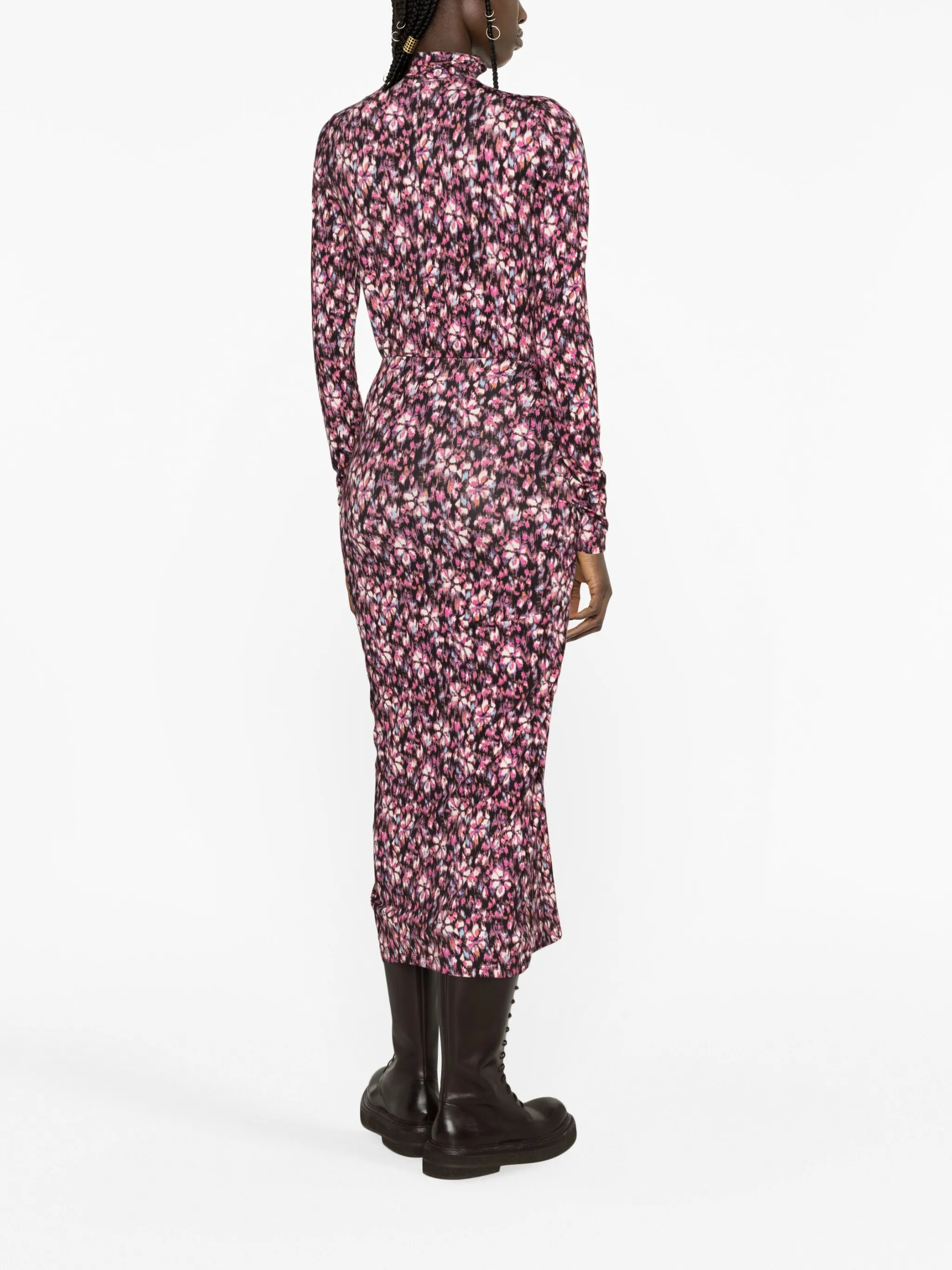 floral-print ruched crepe skirt