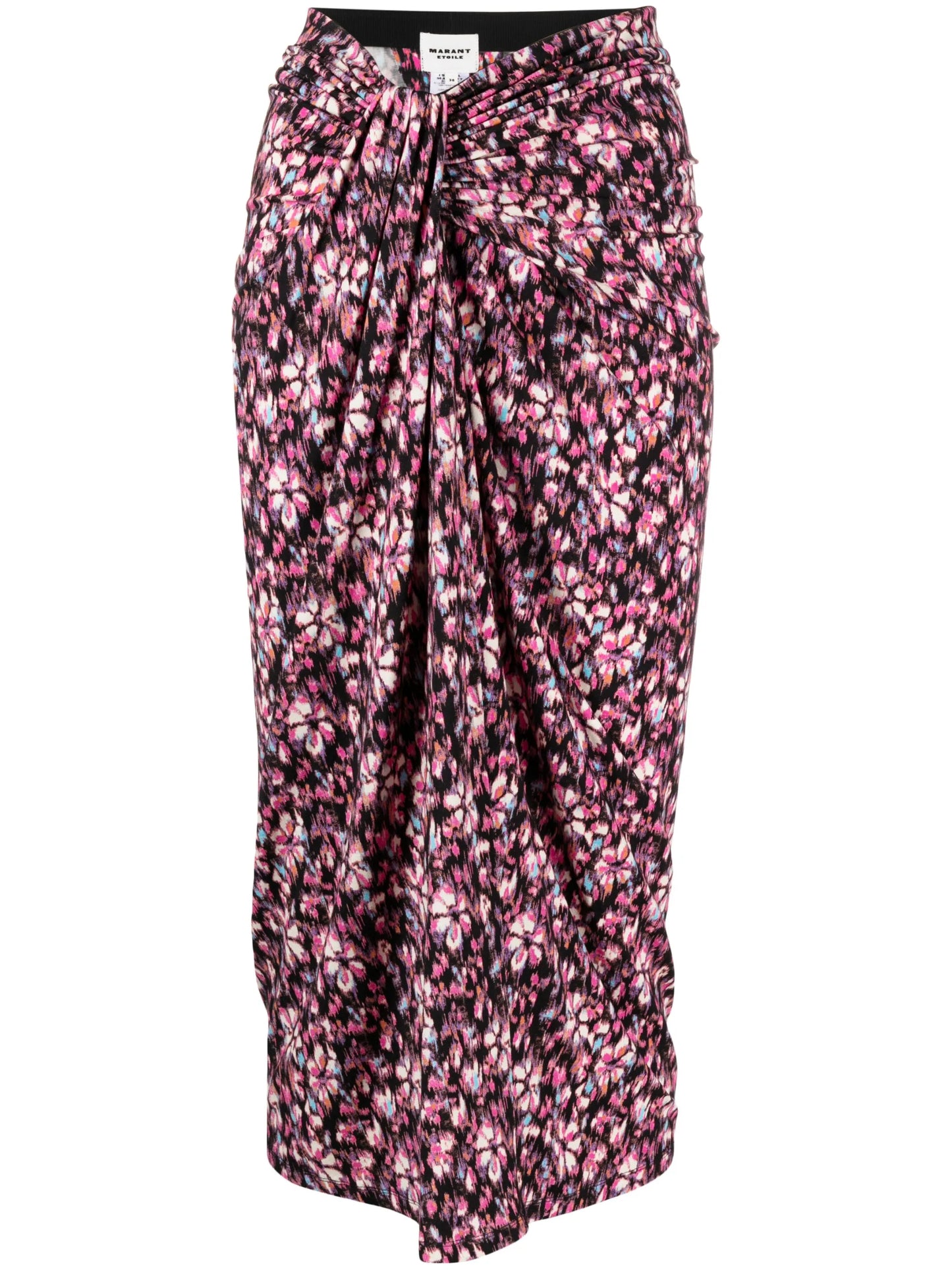 floral-print ruched crepe skirt