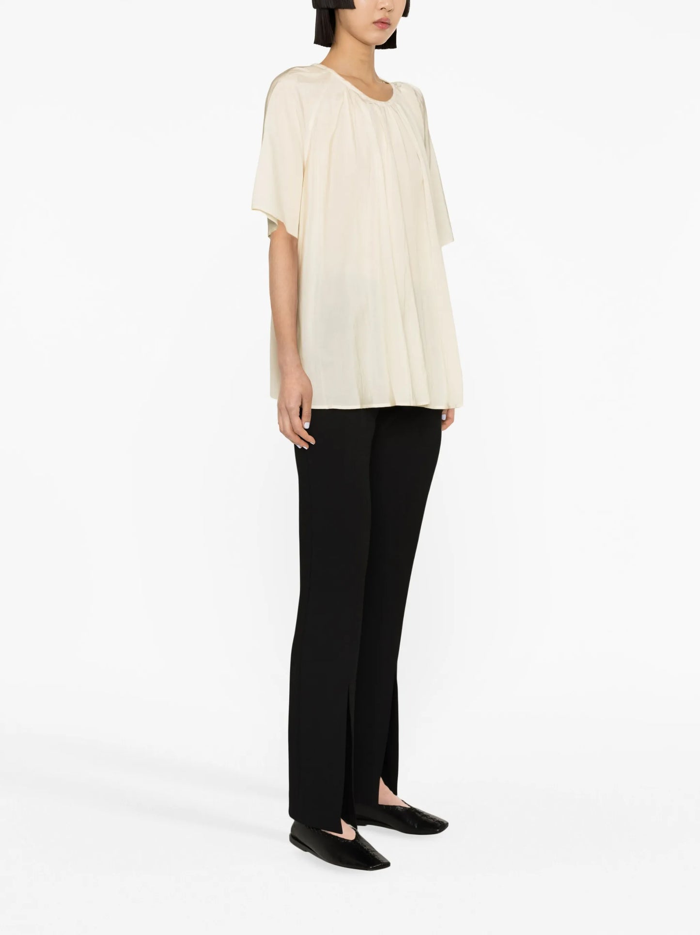 pleated short-sleeve top