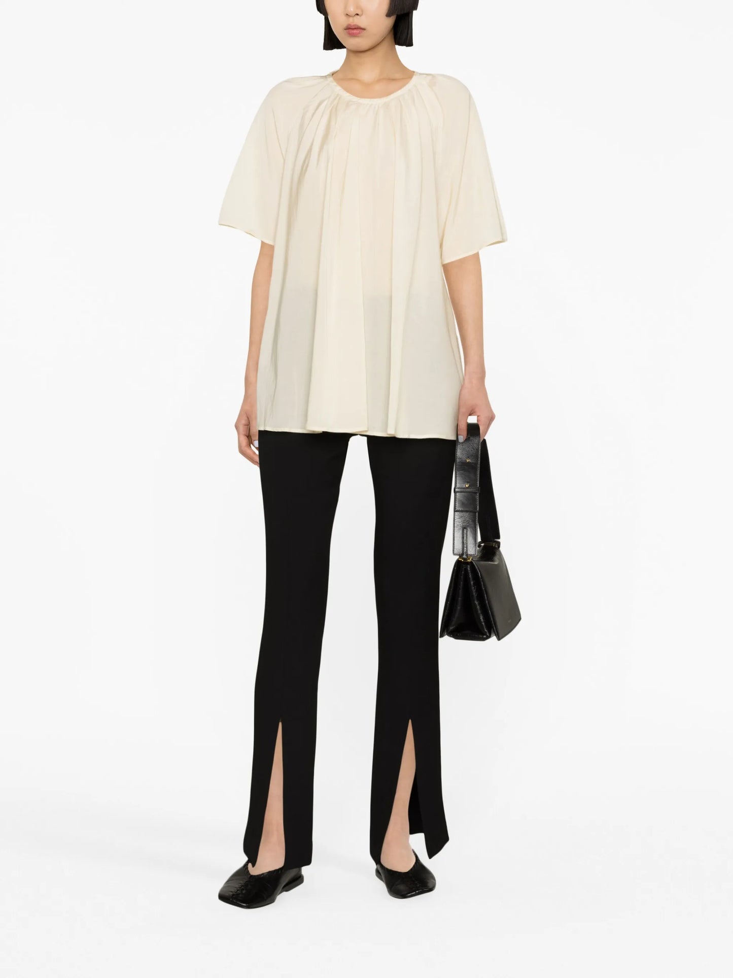 pleated short-sleeve top