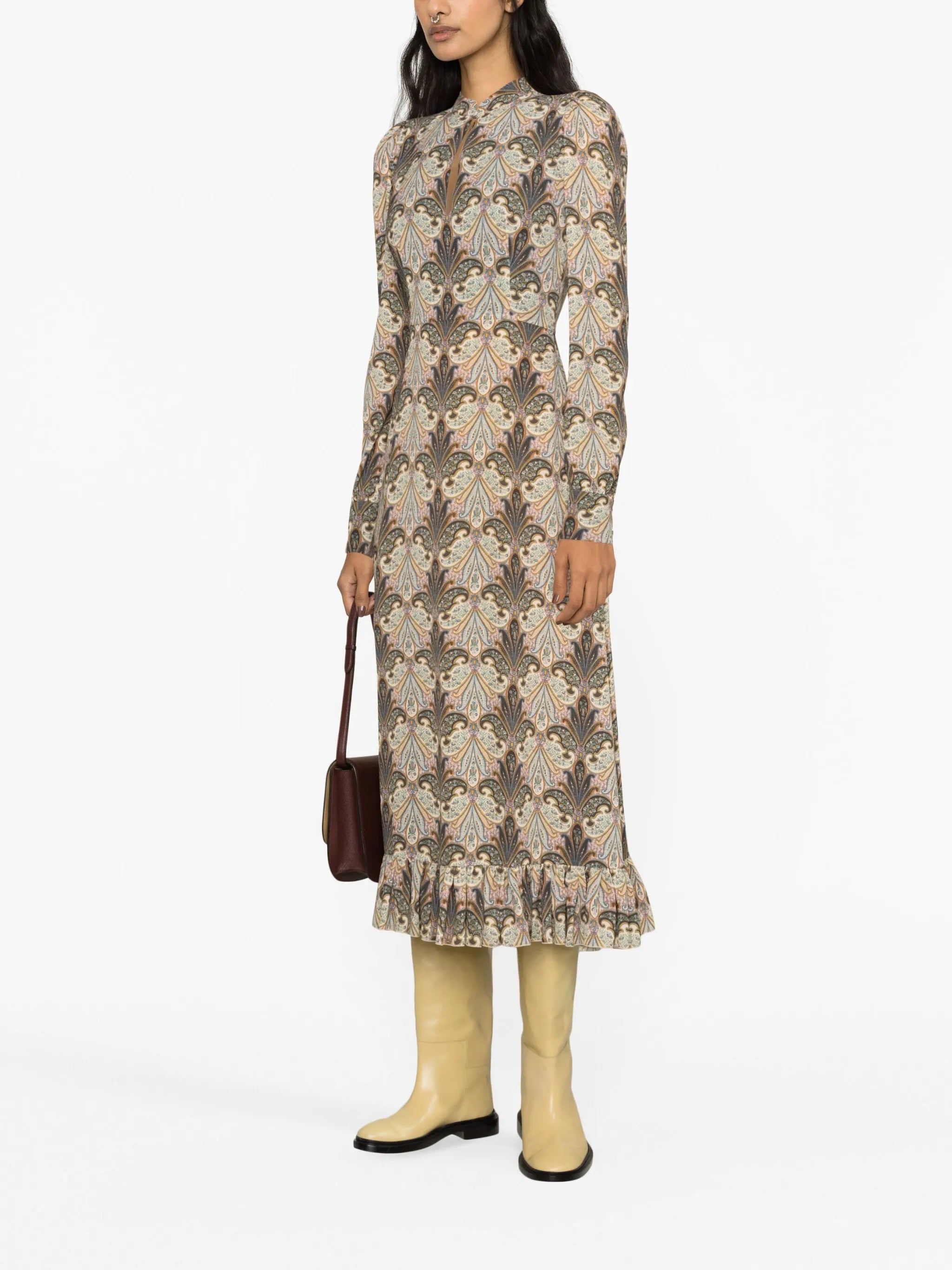 graphic-print silk midi dress