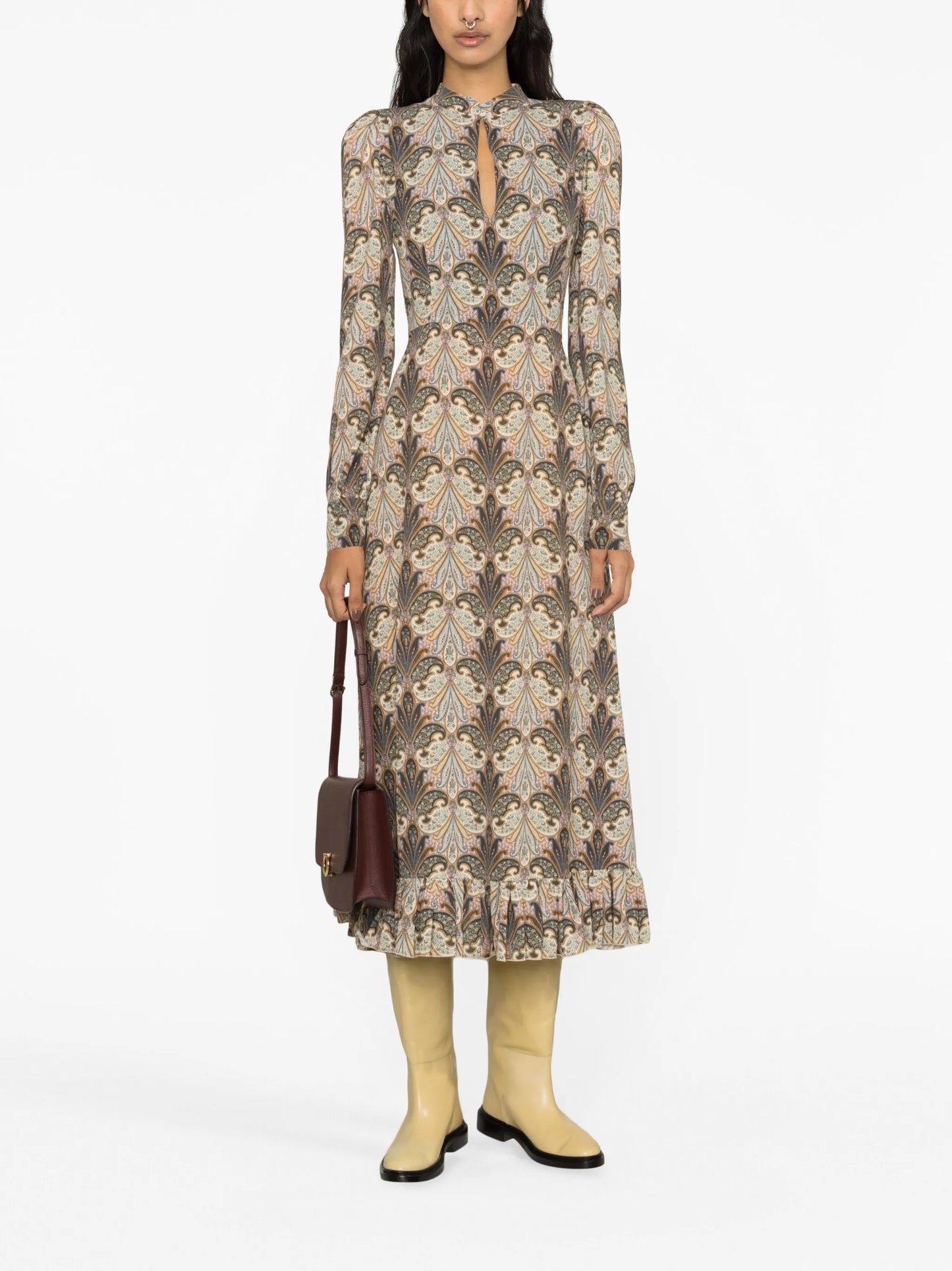 graphic-print silk midi dress