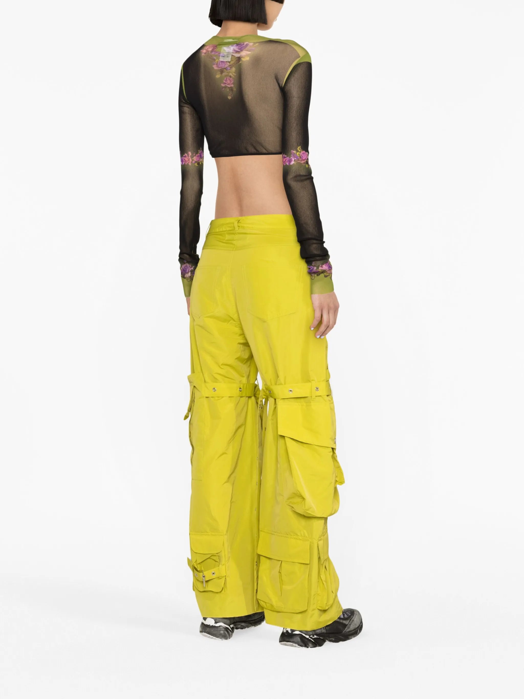 multiple-pocket strap-detail wide-leg trousers