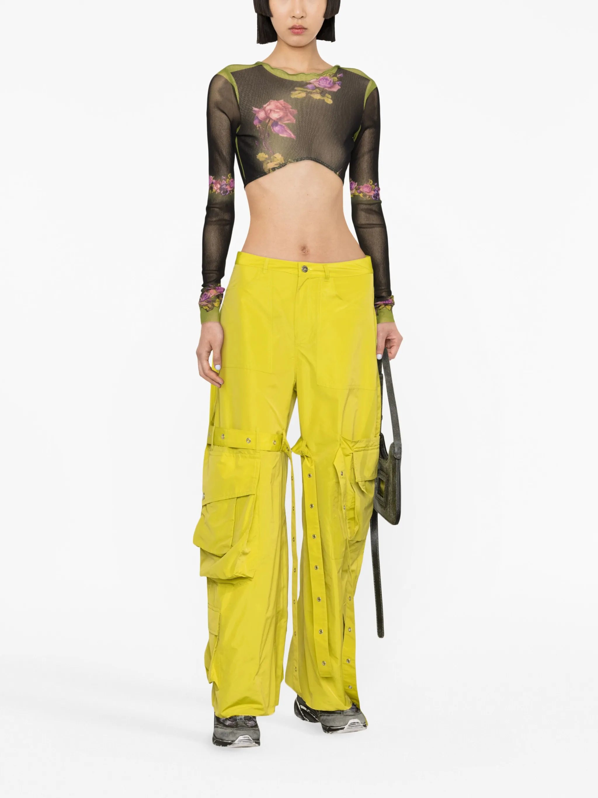 multiple-pocket strap-detail wide-leg trousers