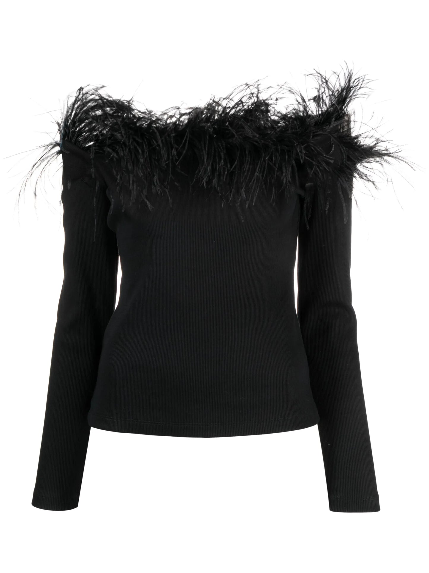off-shoulder feather-trim top
