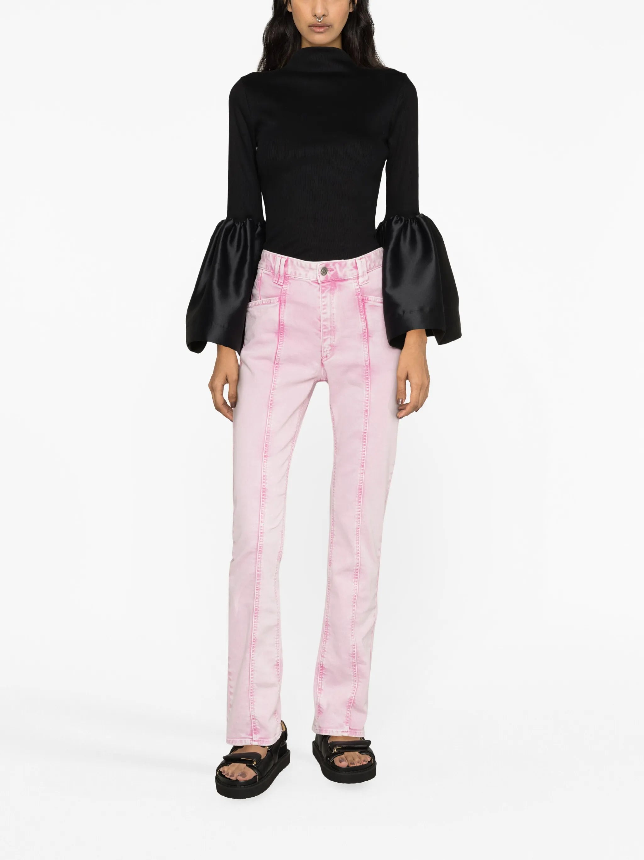 taffeta-cuff ribbed-knit top