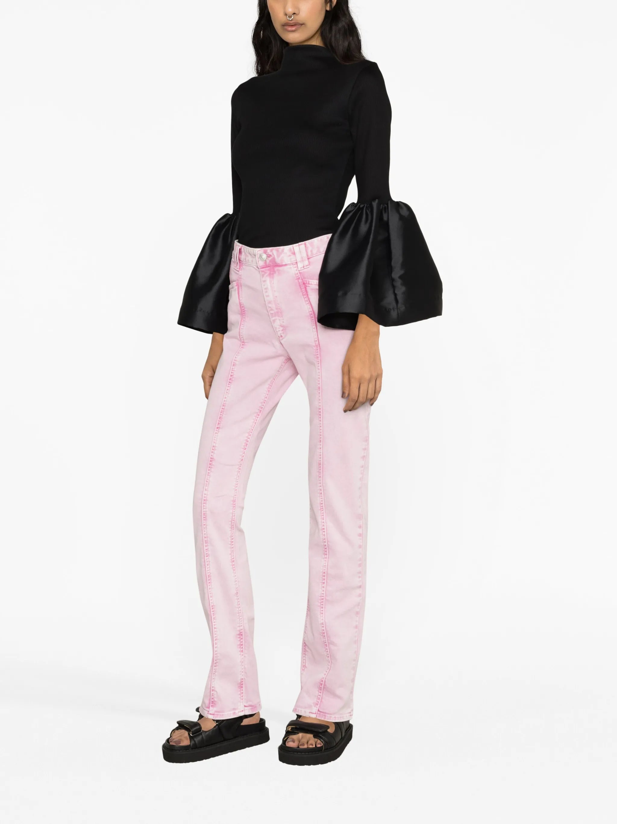 taffeta-cuff ribbed-knit top