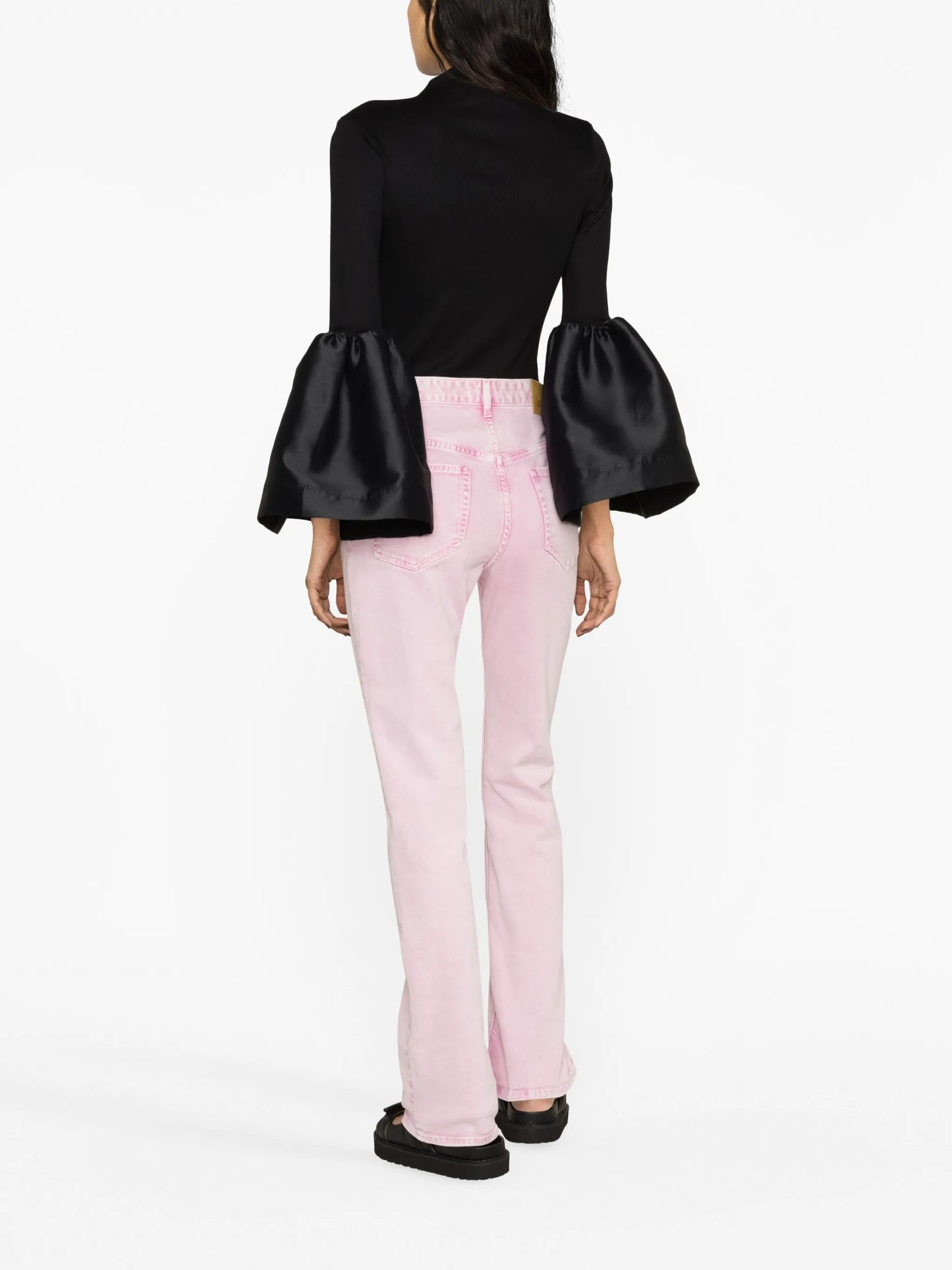 taffeta-cuff ribbed-knit top