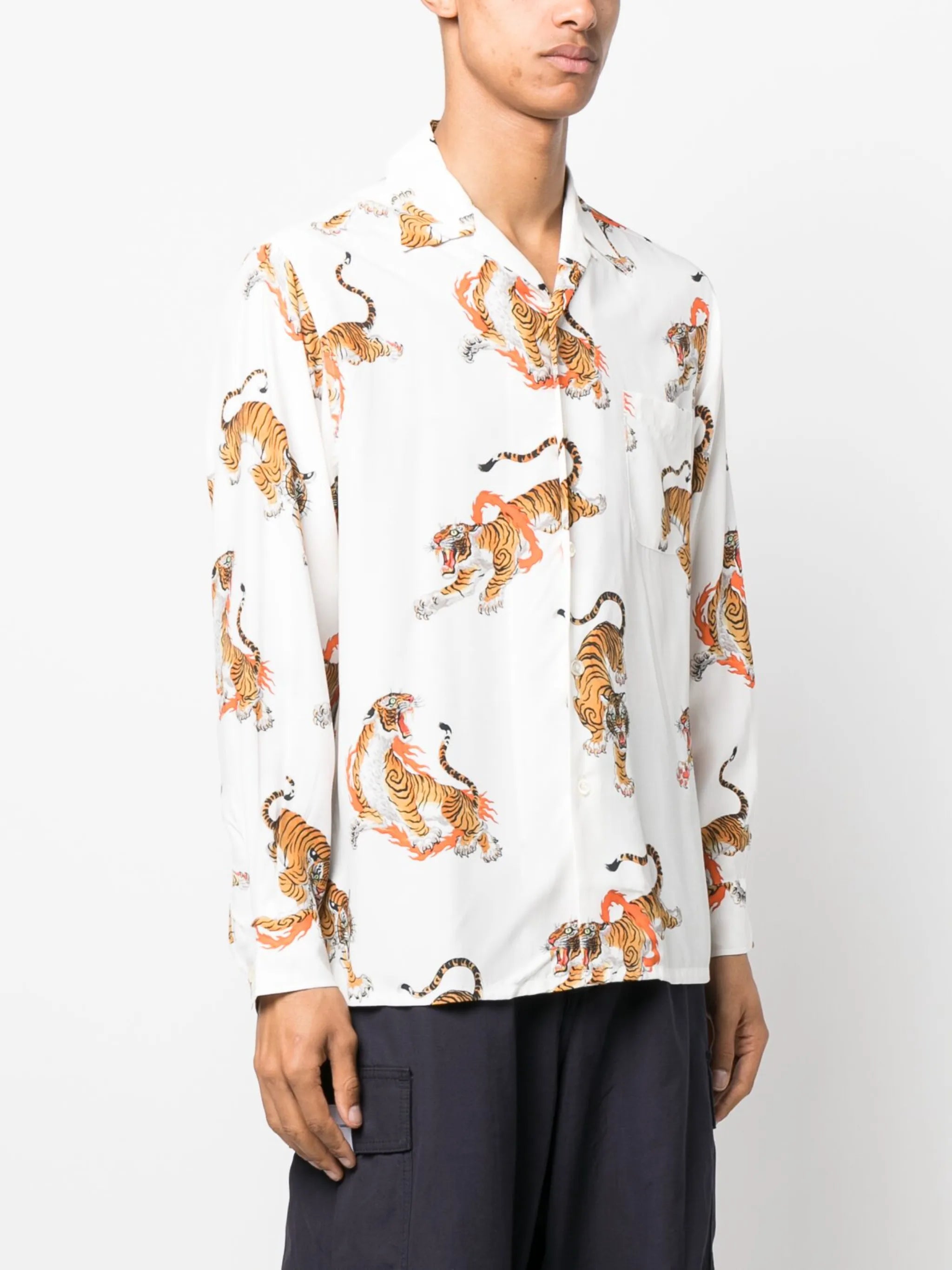 tiger-print long-sleeve shirt