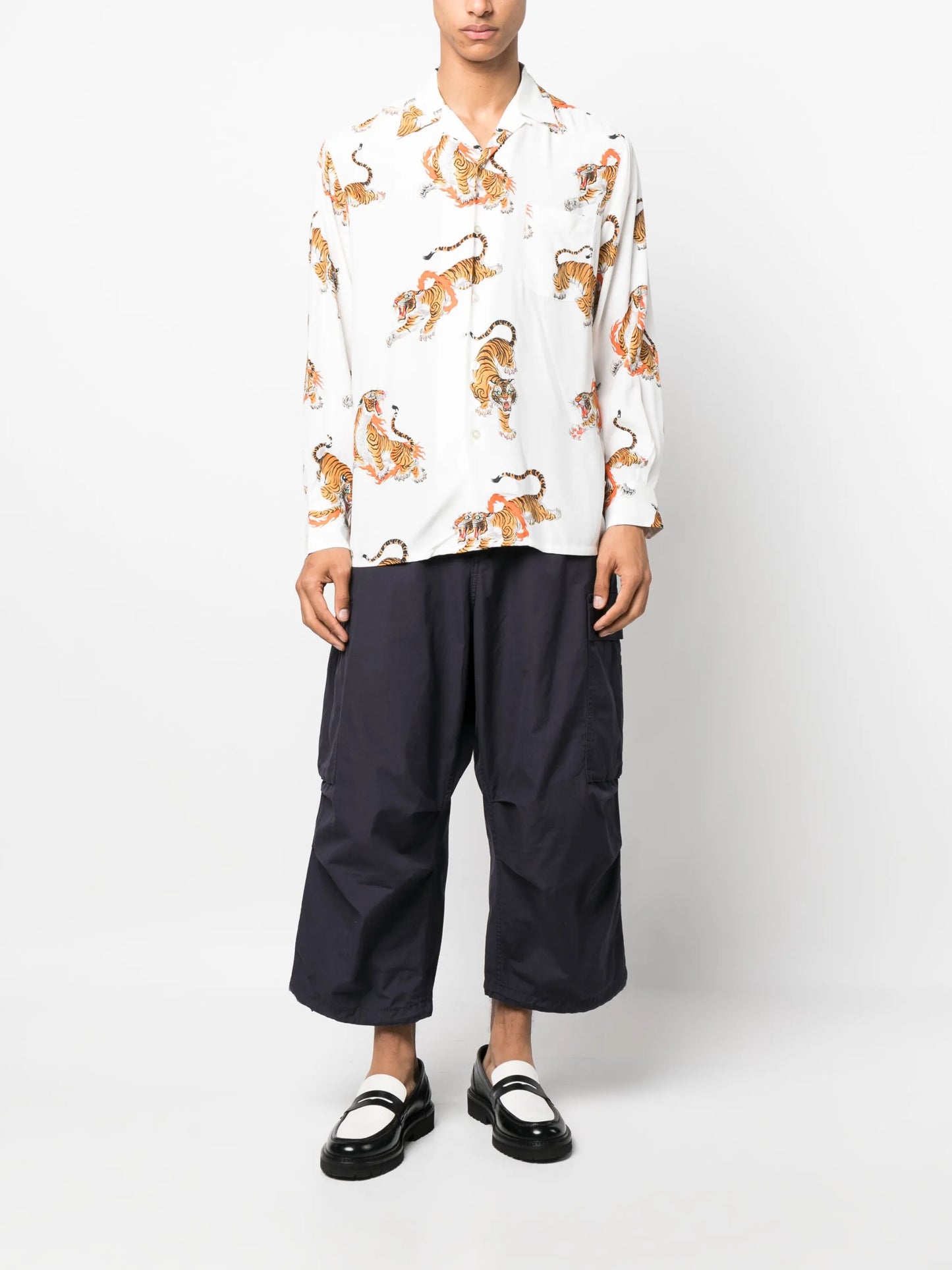tiger-print long-sleeve shirt