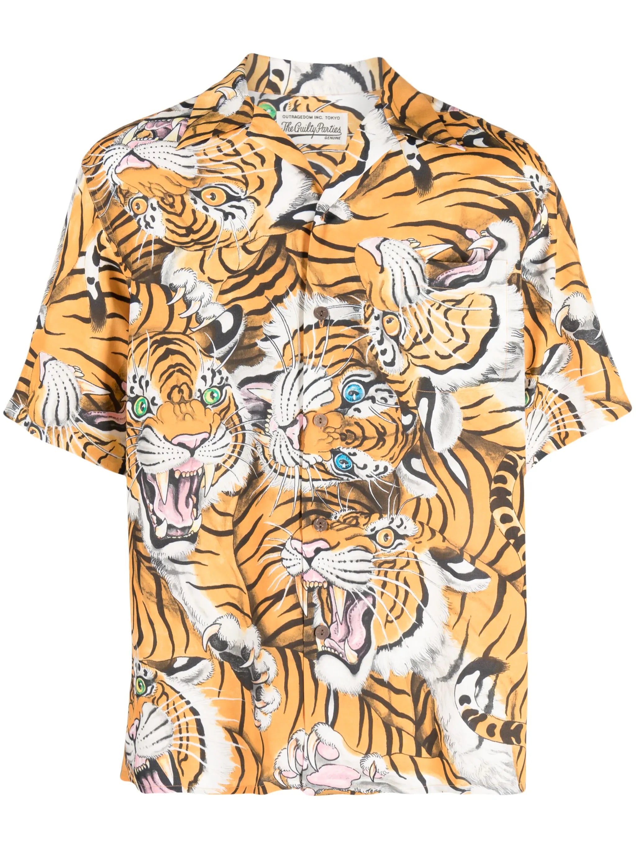 tiger-print short-sleeve shirt