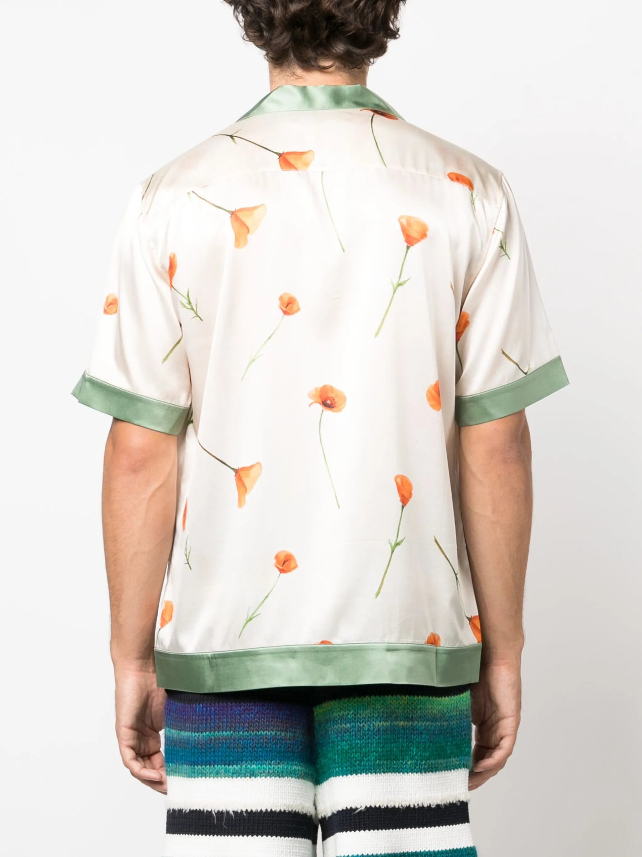 poppy-print stretch-silk shirt