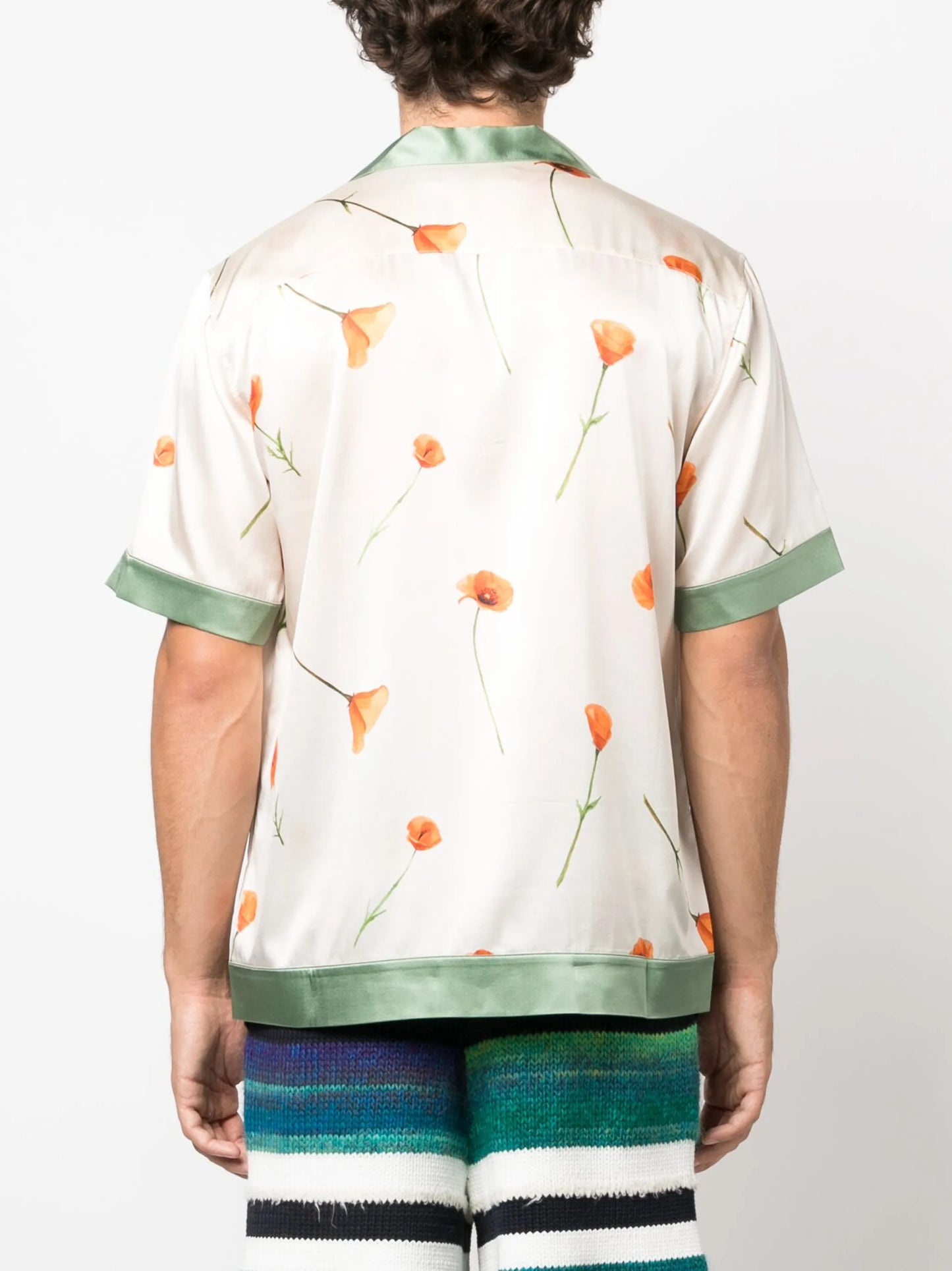 poppy-print stretch-silk shirt