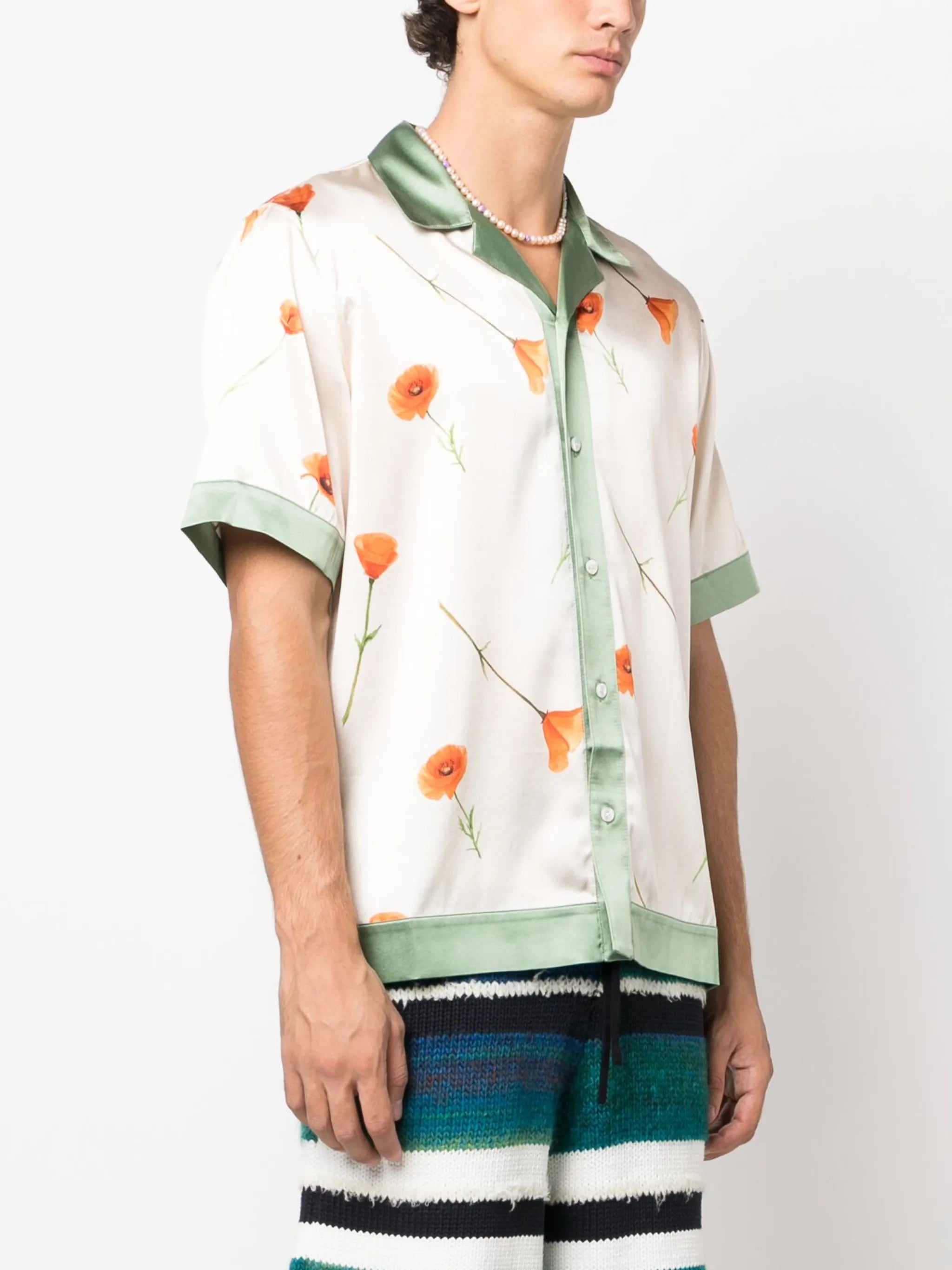 poppy-print stretch-silk shirt