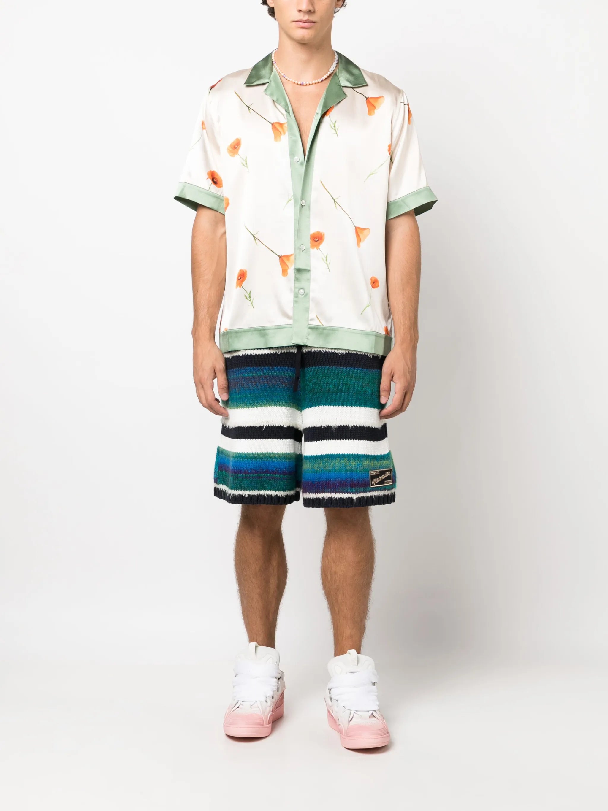 poppy-print stretch-silk shirt