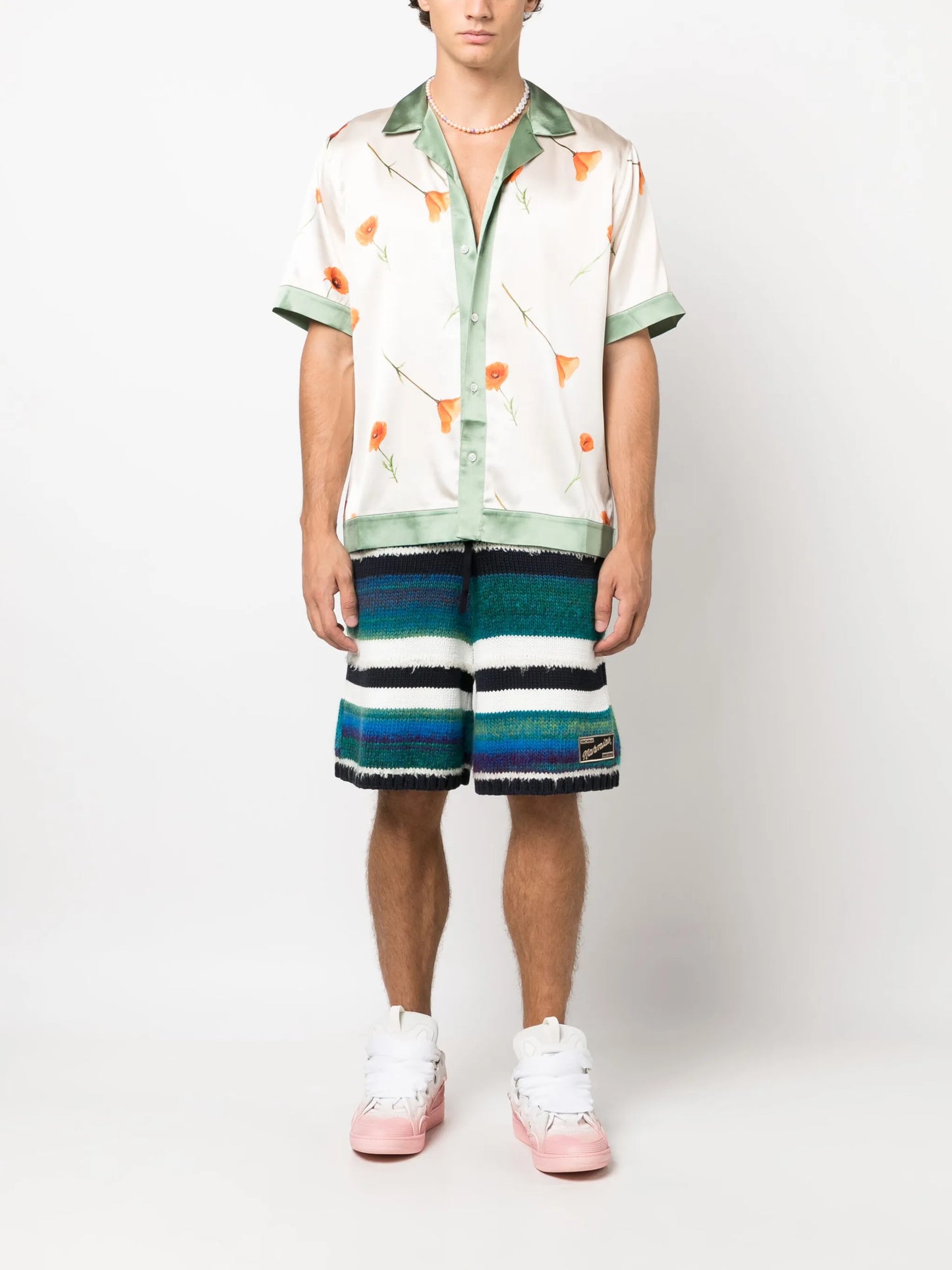 poppy-print stretch-silk shirt