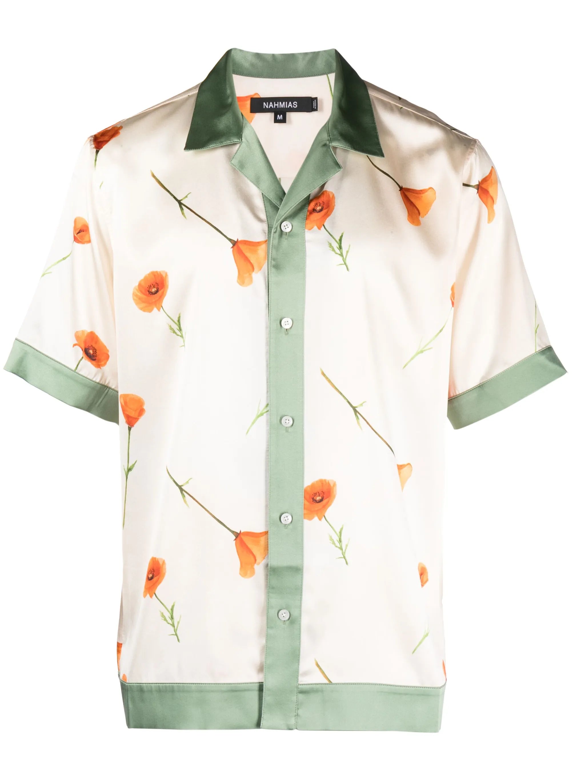 poppy-print stretch-silk shirt