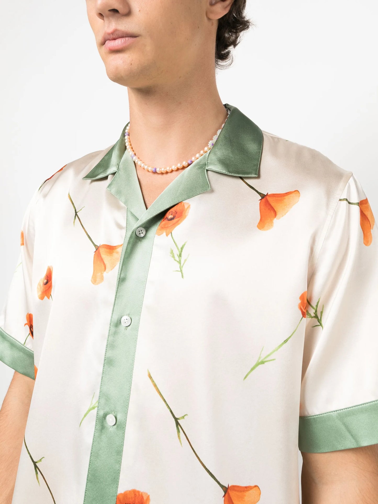 poppy-print stretch-silk shirt