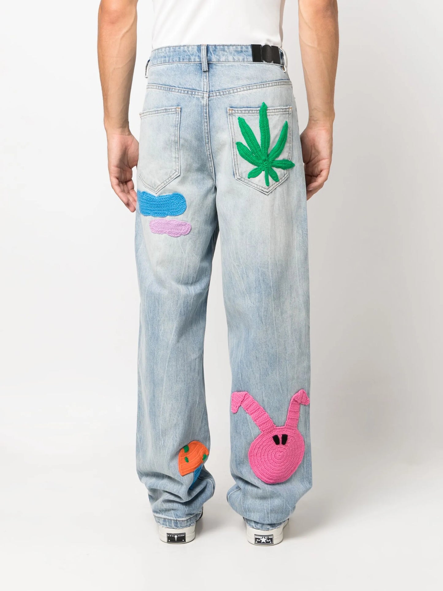 knit-patches wide-leg jeans