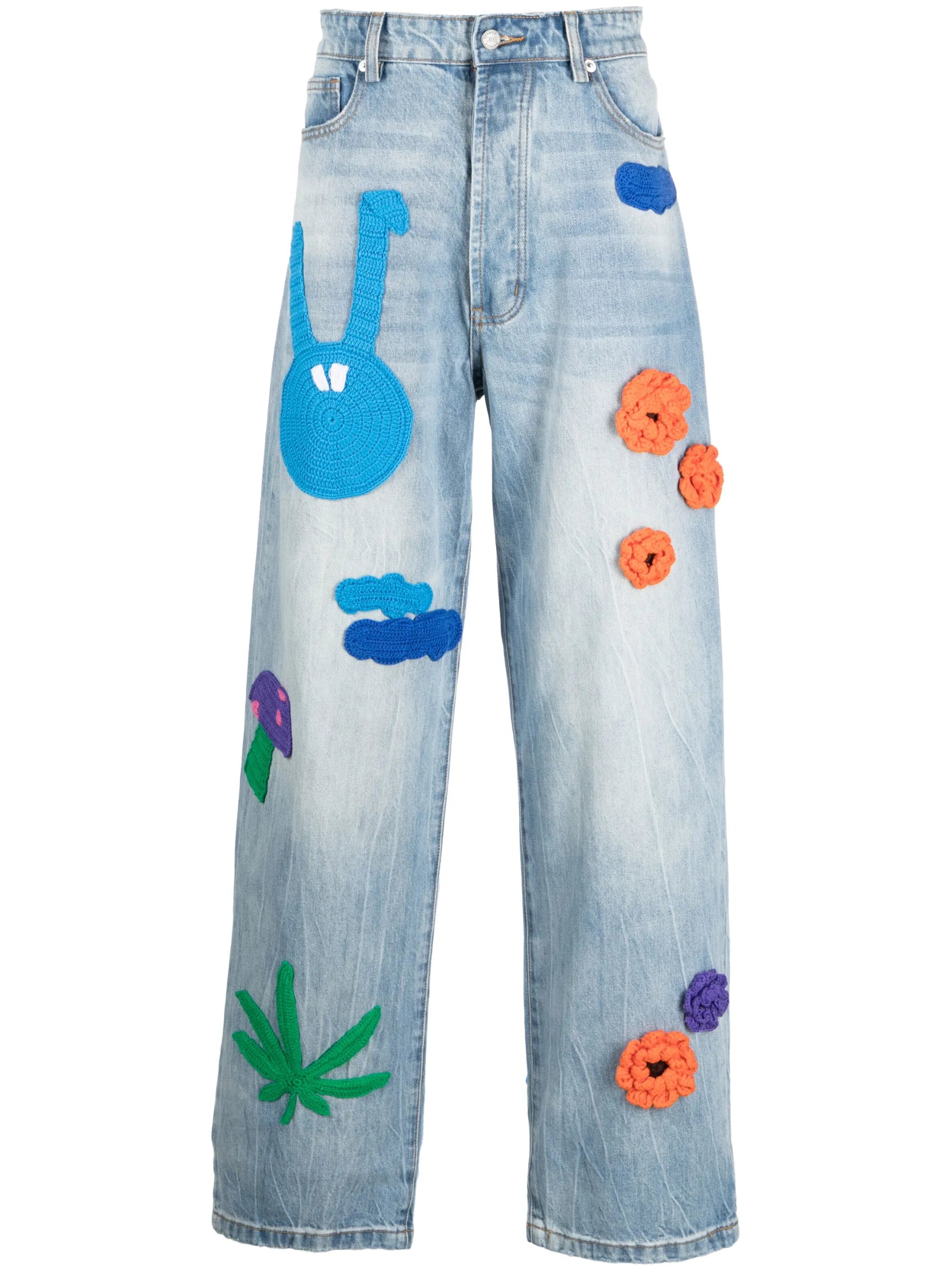 knit-patches wide-leg jeans