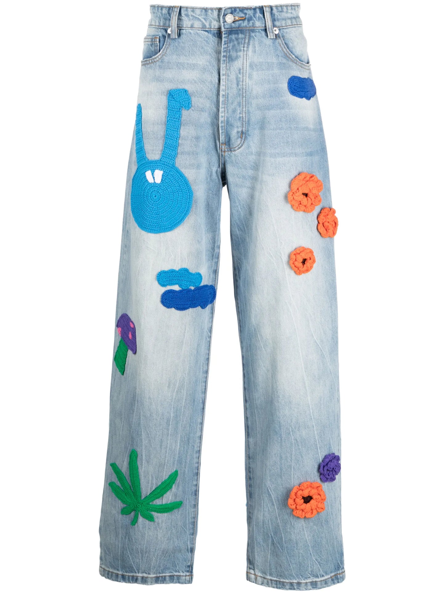 knit-patches wide-leg jeans