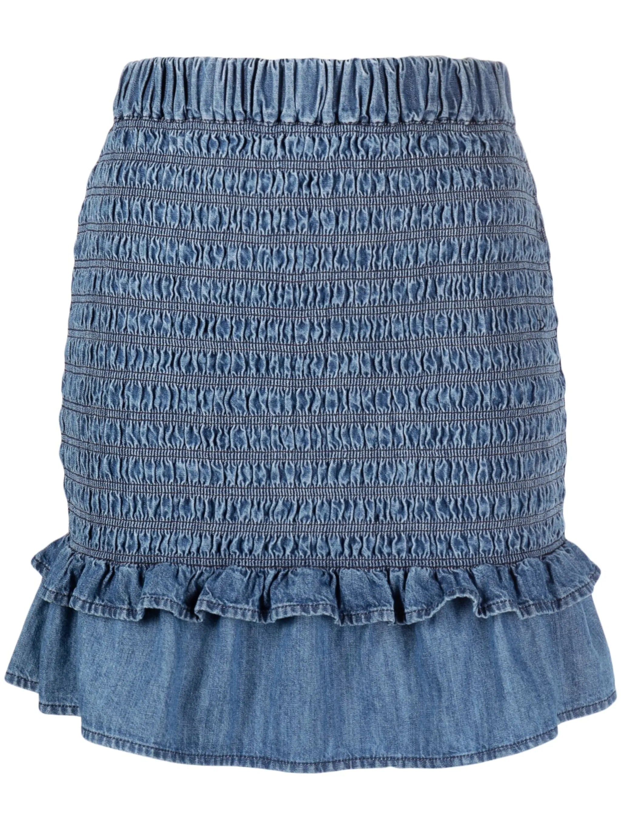 smocked denim miniskirt