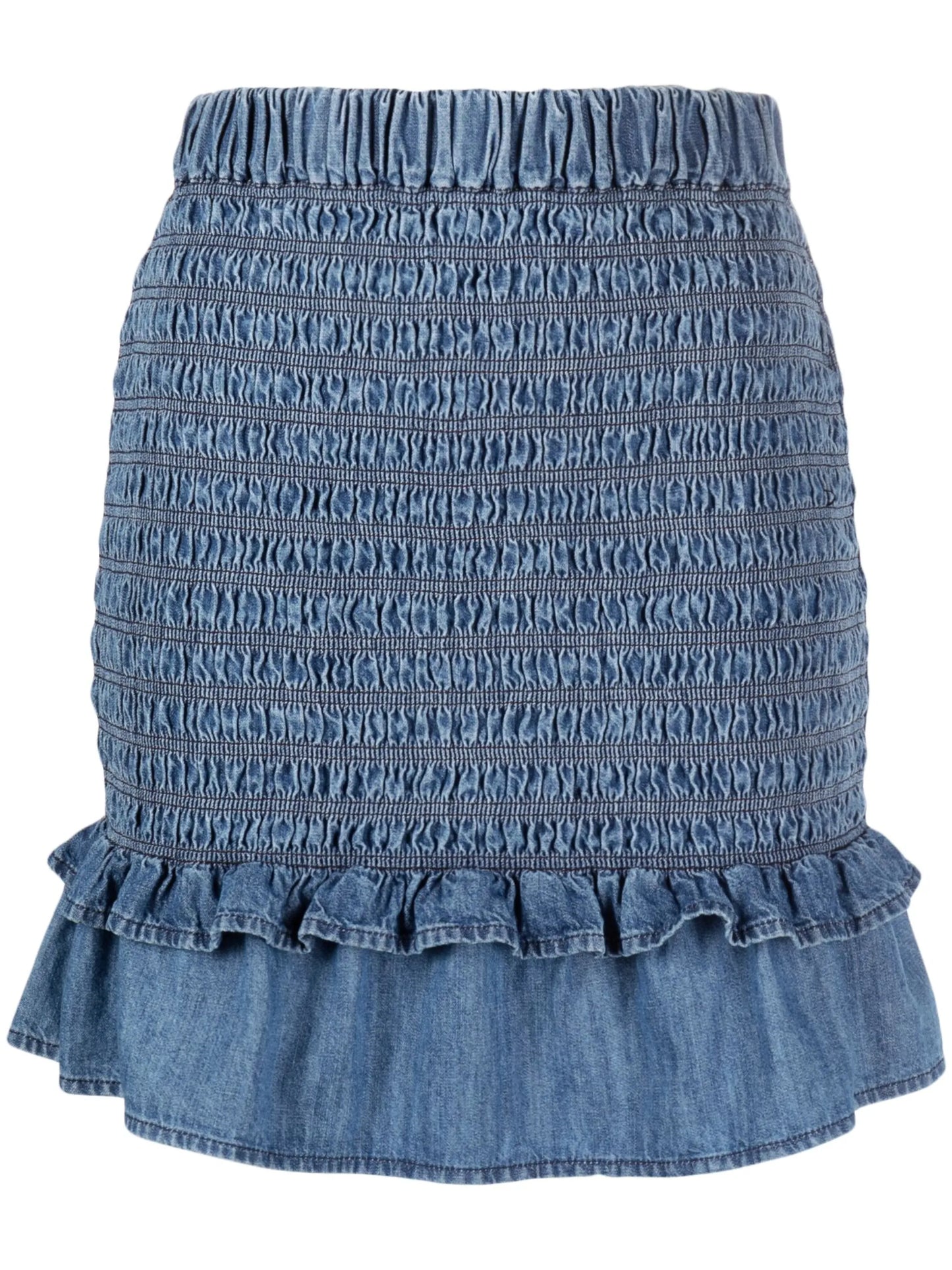 smocked denim miniskirt