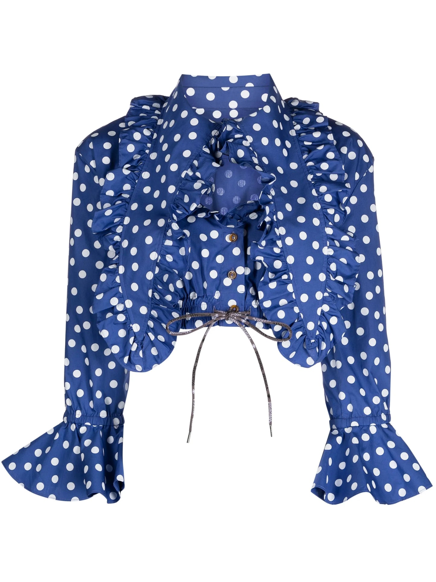 ruffled polka-dot cropped blouse