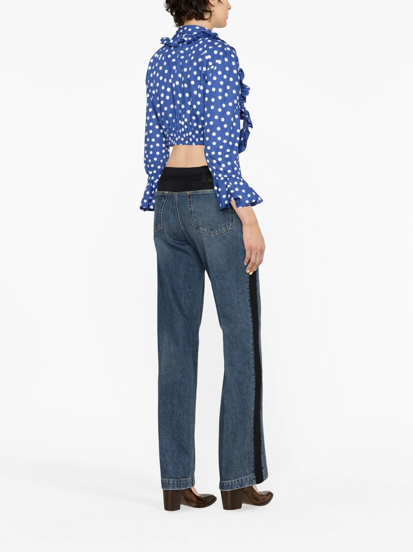 ruffled polka-dot cropped blouse