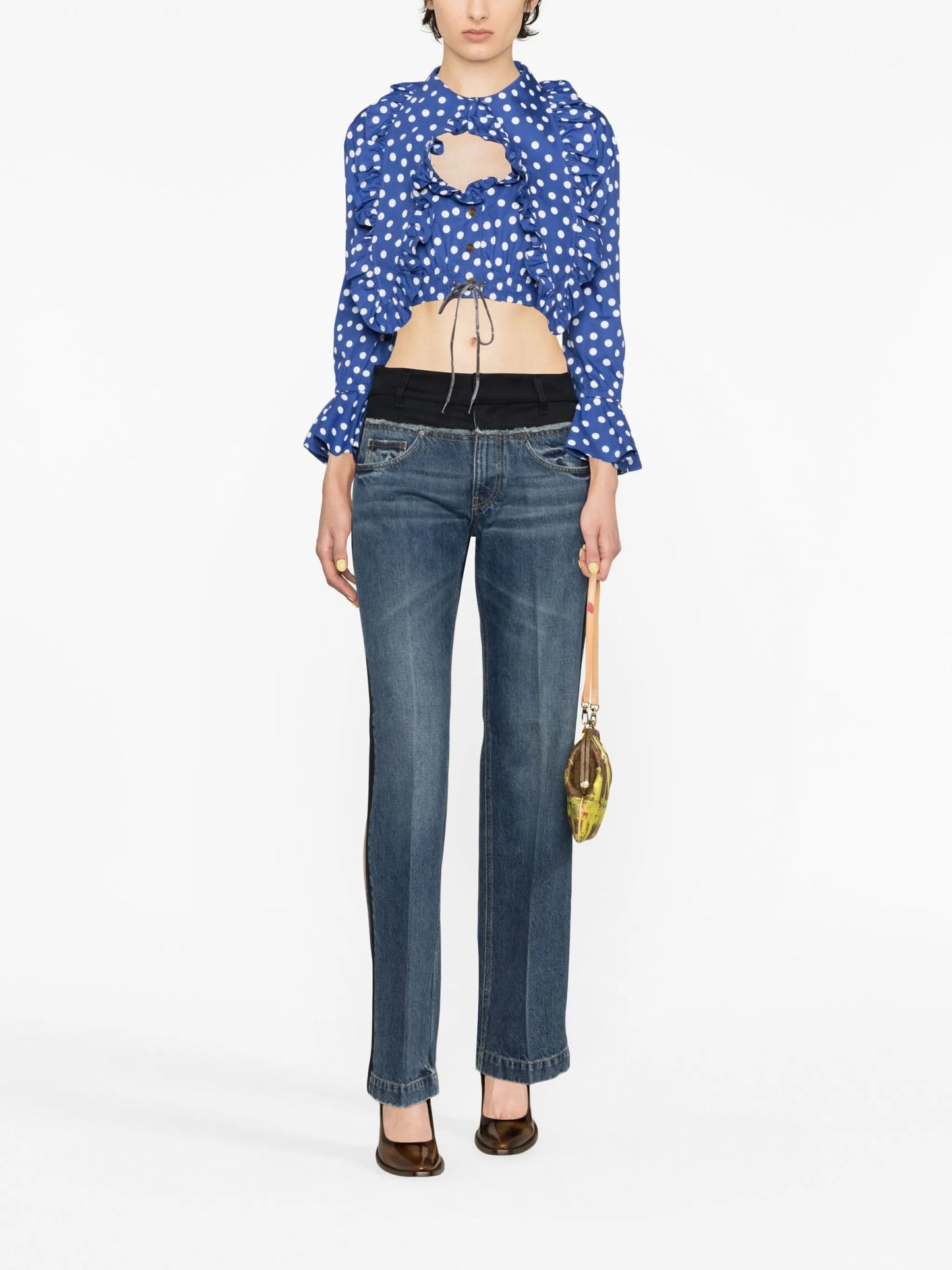 ruffled polka-dot cropped blouse