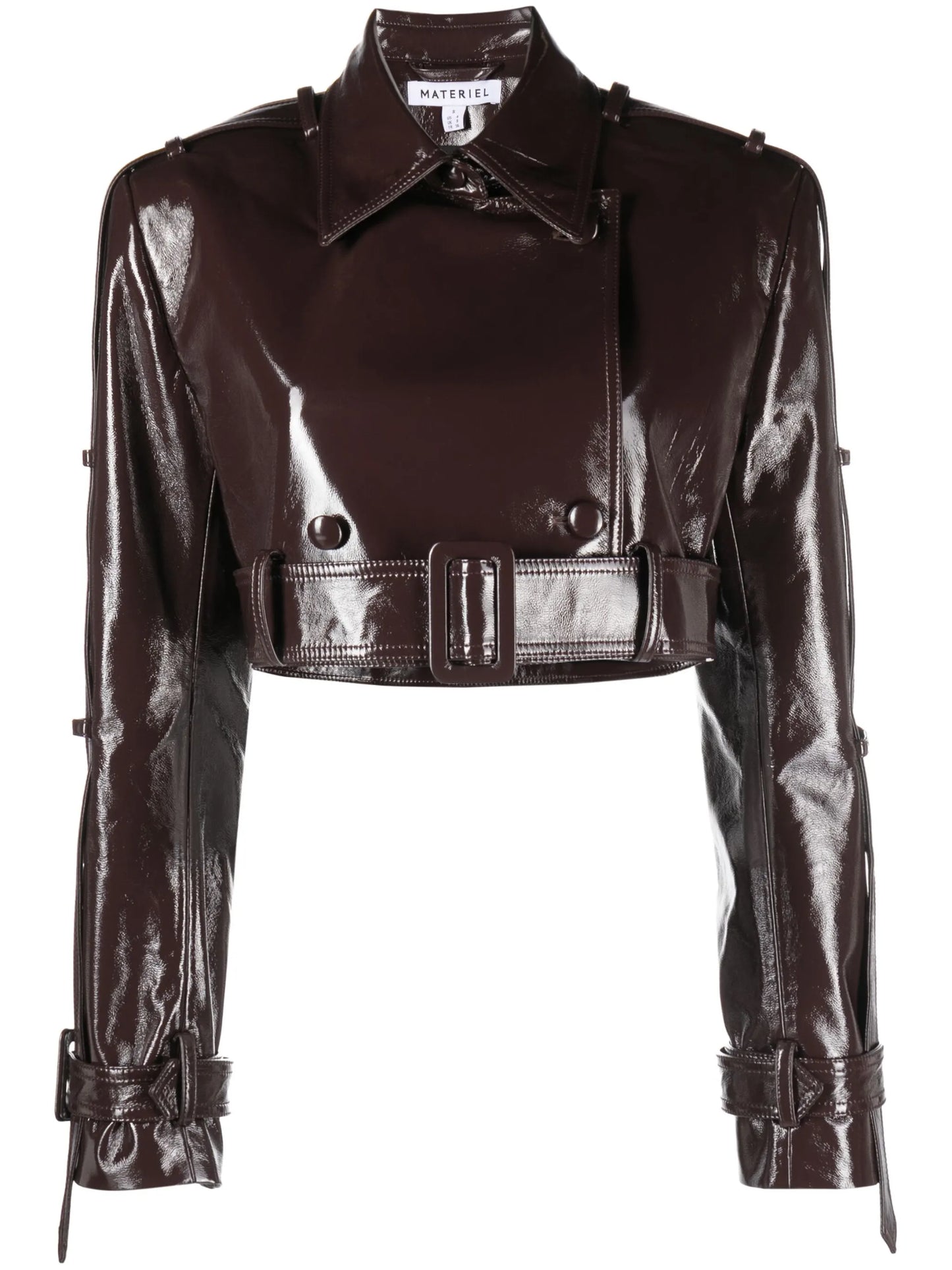cropped vinyl biker jacket