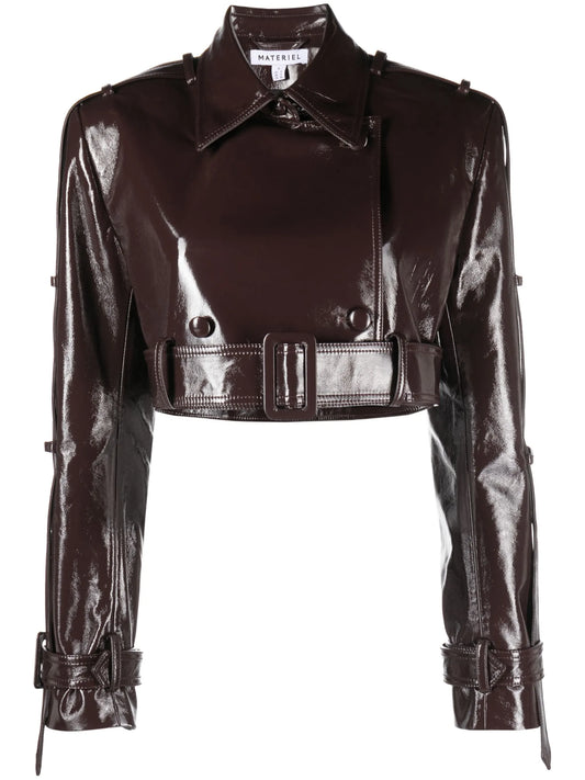 cropped vinyl biker jacket