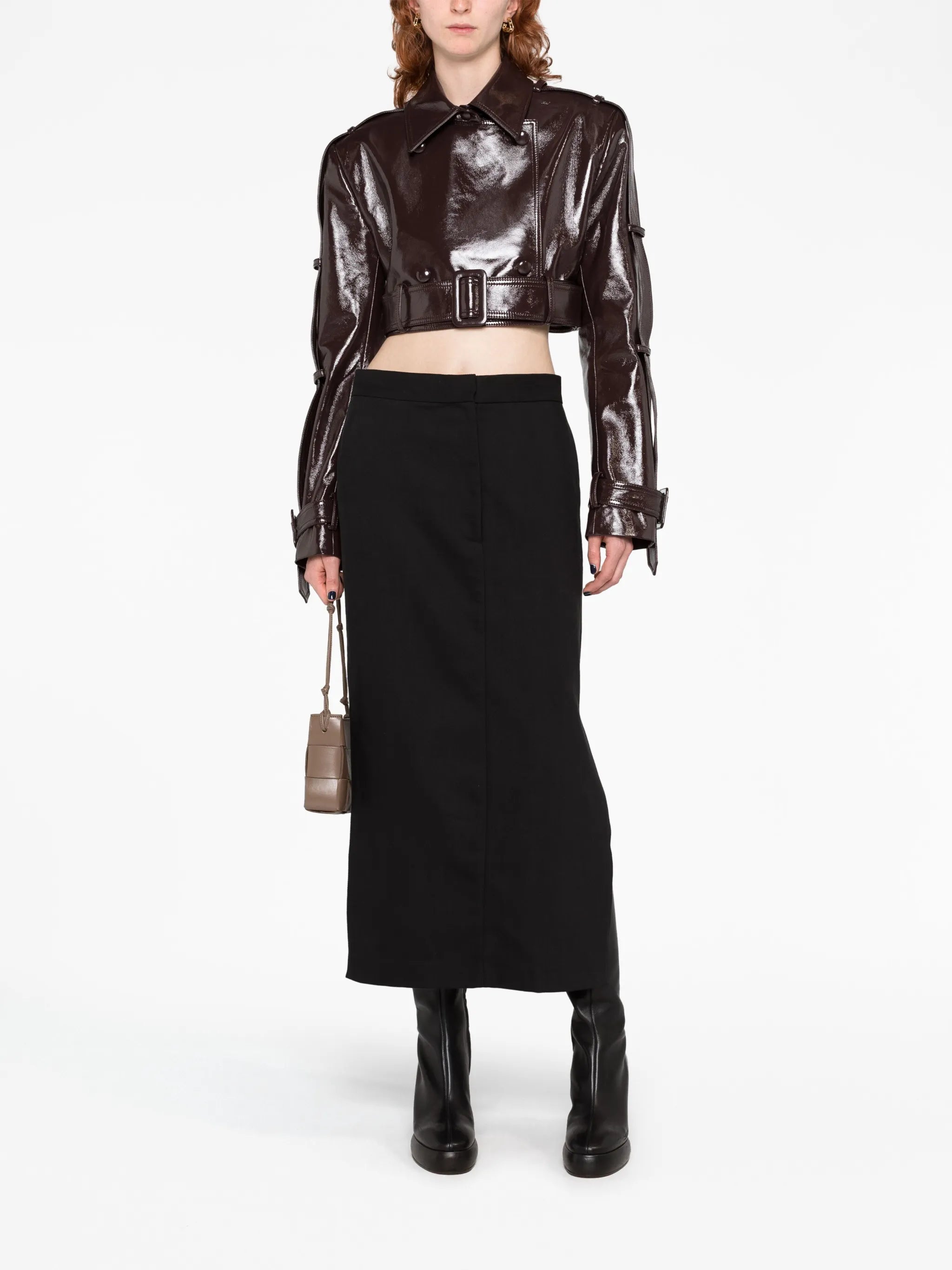 cropped vinyl biker jacket