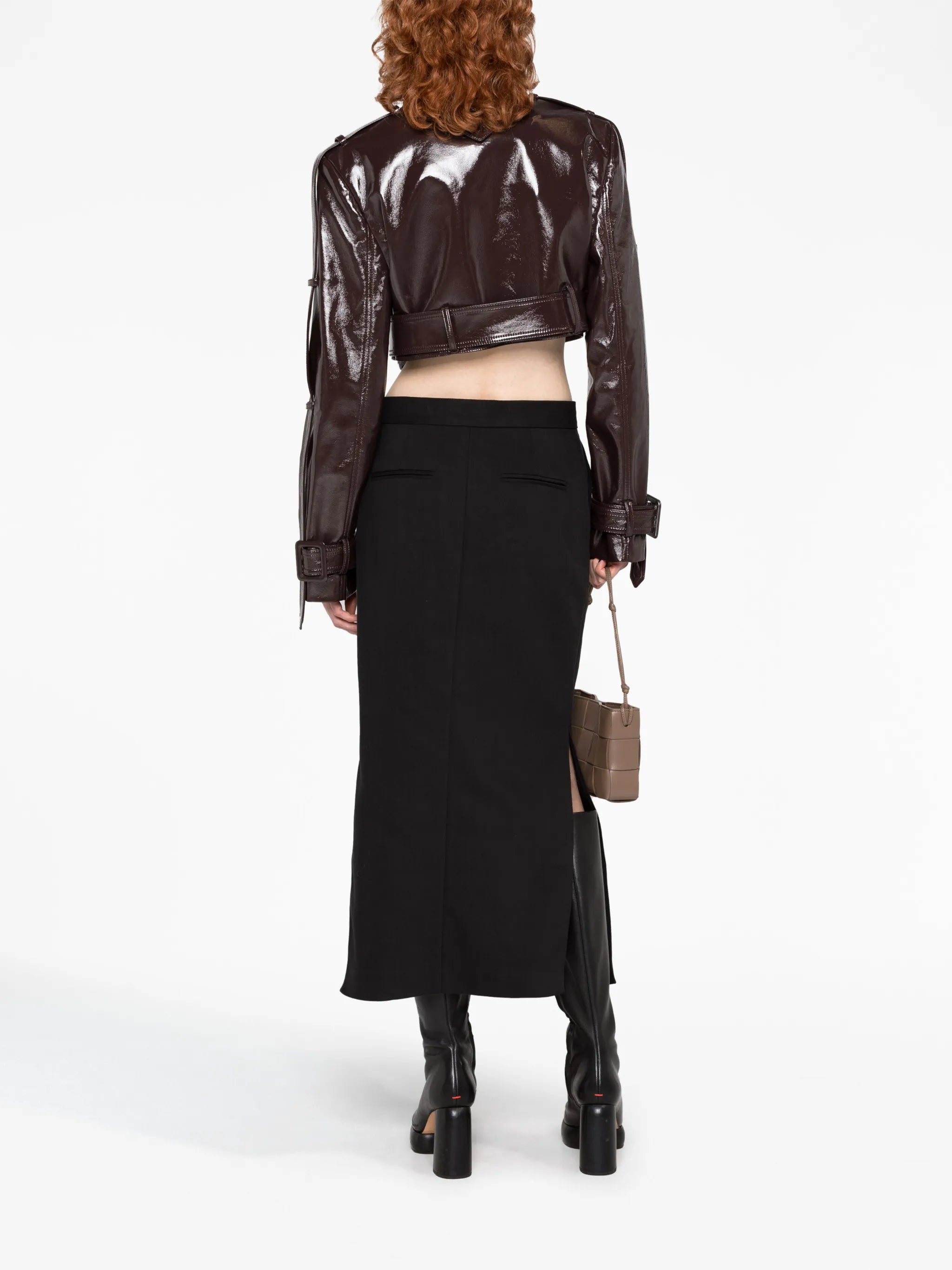 cropped vinyl biker jacket
