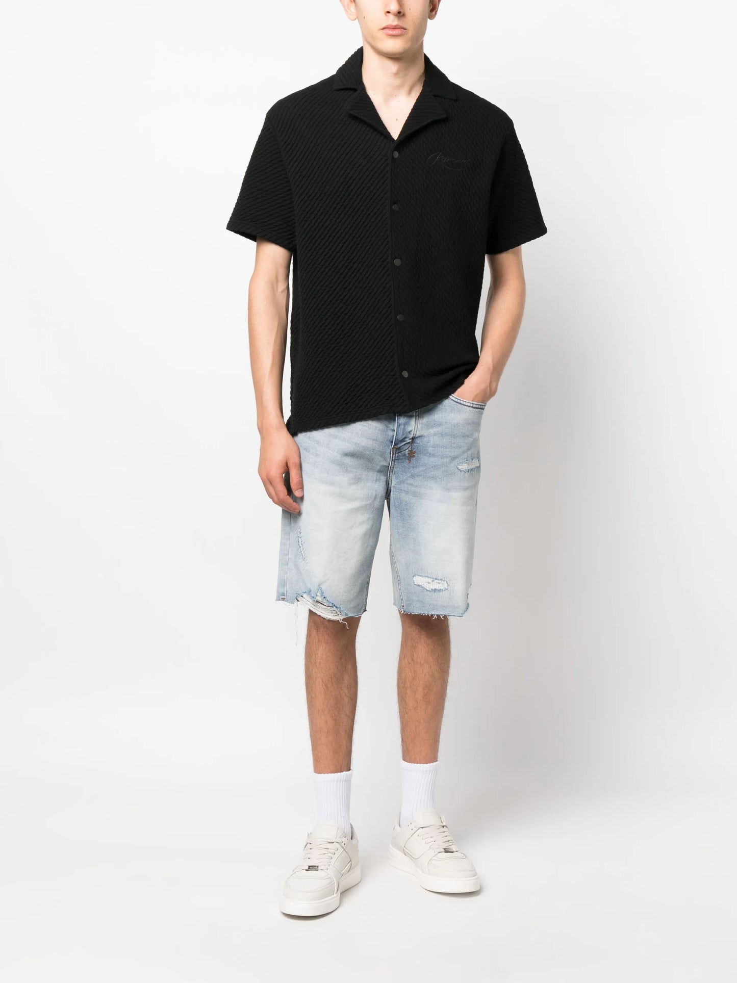 logo-embroidered notched-collar shirt