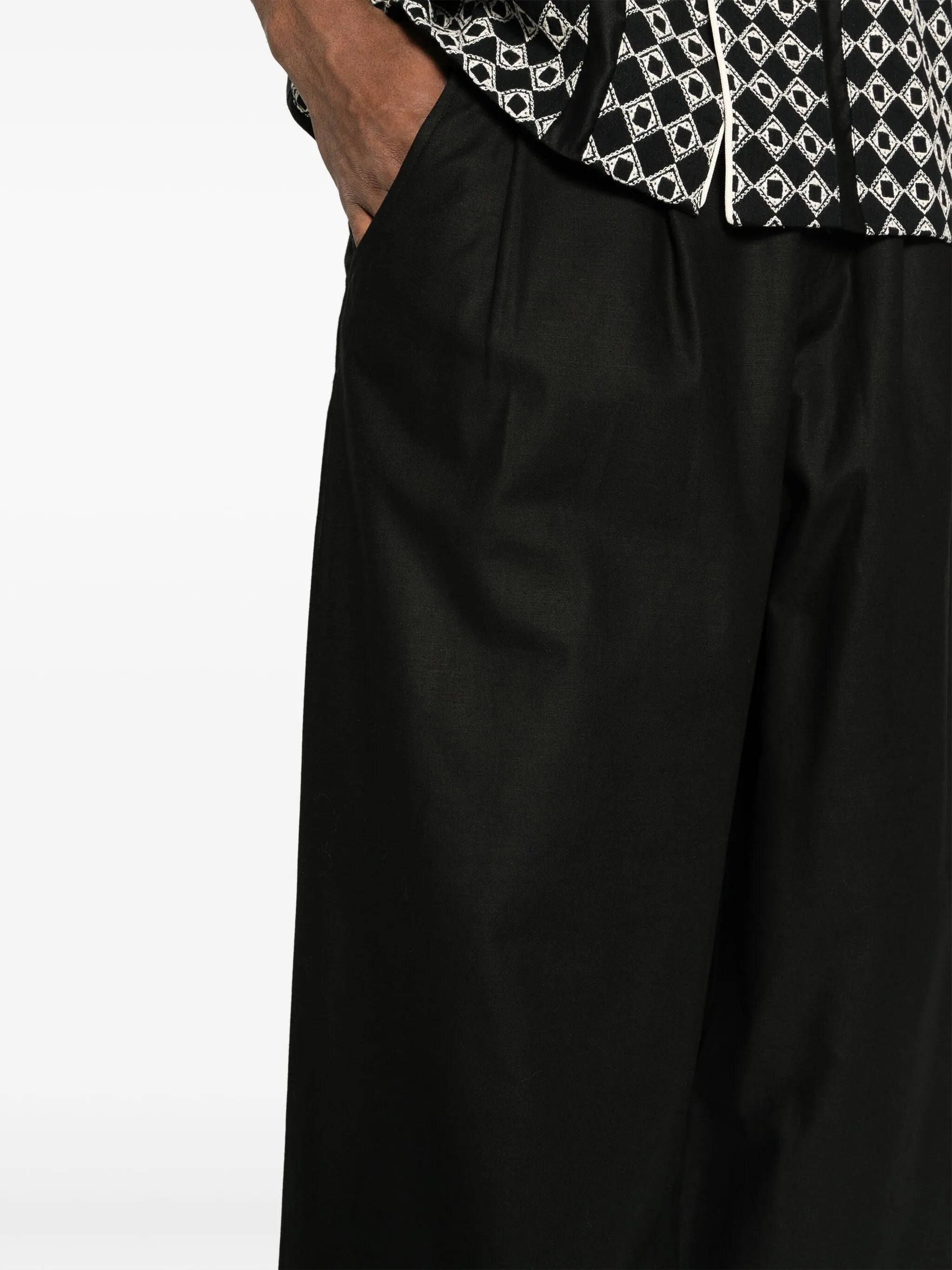 pleat-detailing cotton wide-leg trousers