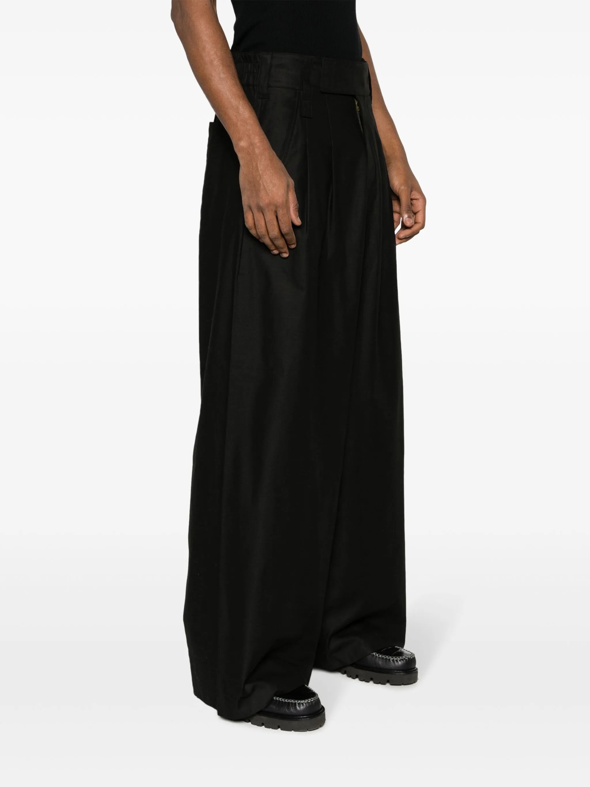 pleat-detailing cotton wide-leg trousers