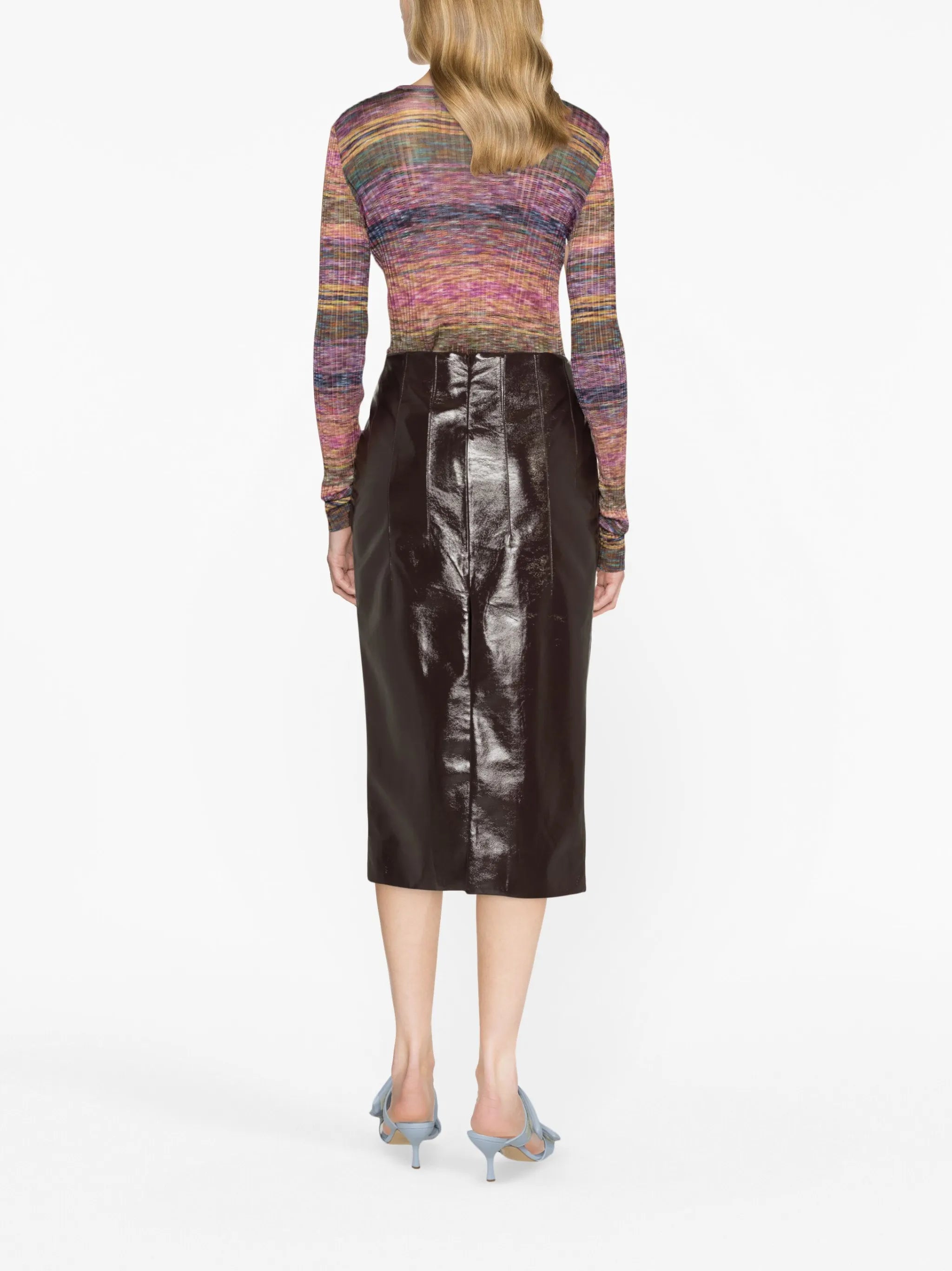 high-waist vinyl pencil skirt