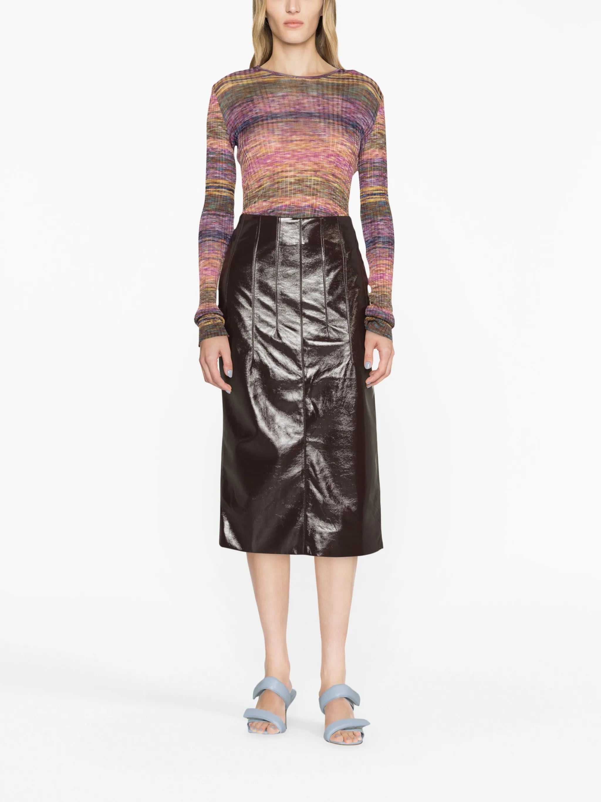 high-waist vinyl pencil skirt