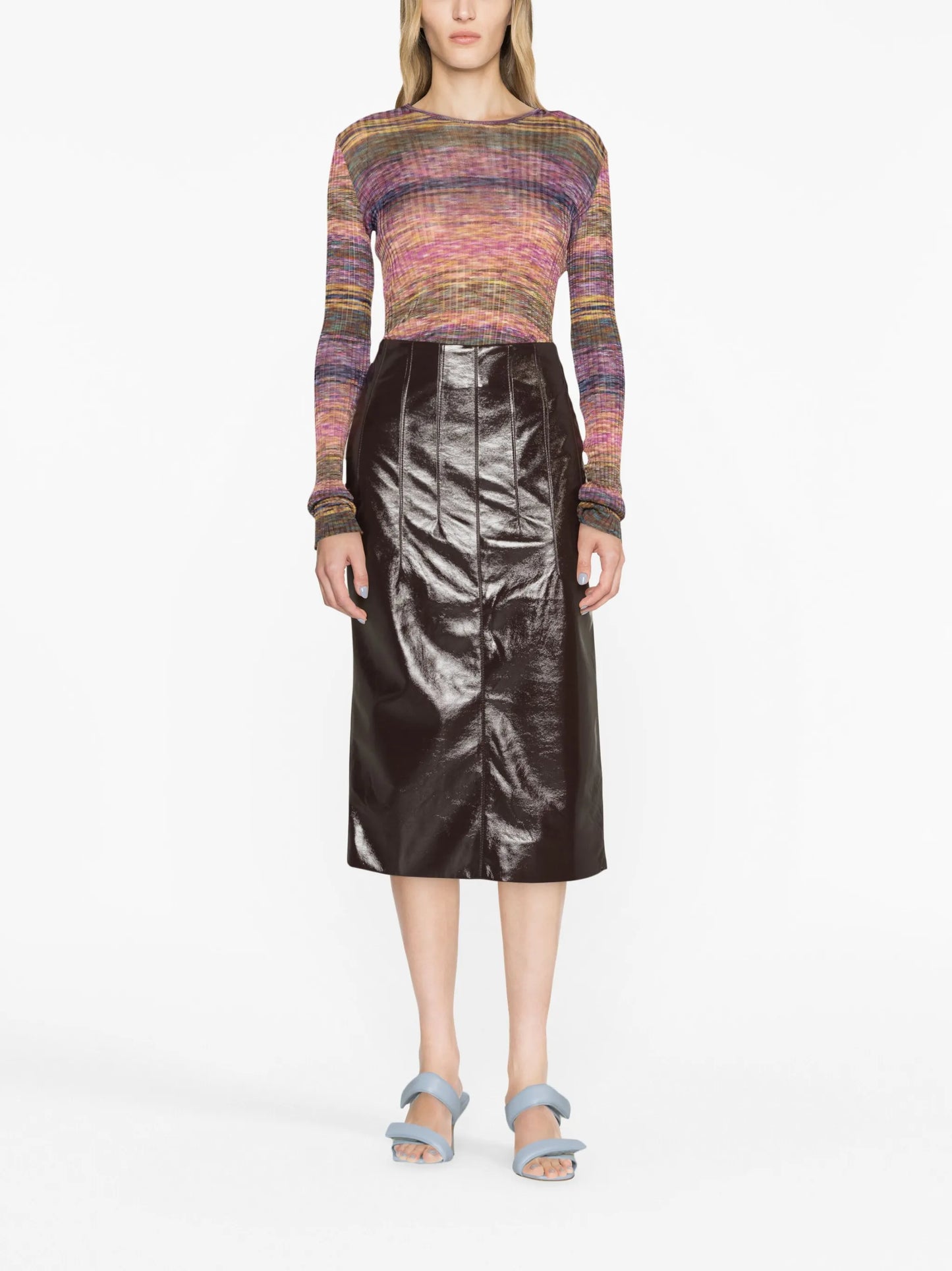 high-waist vinyl pencil skirt