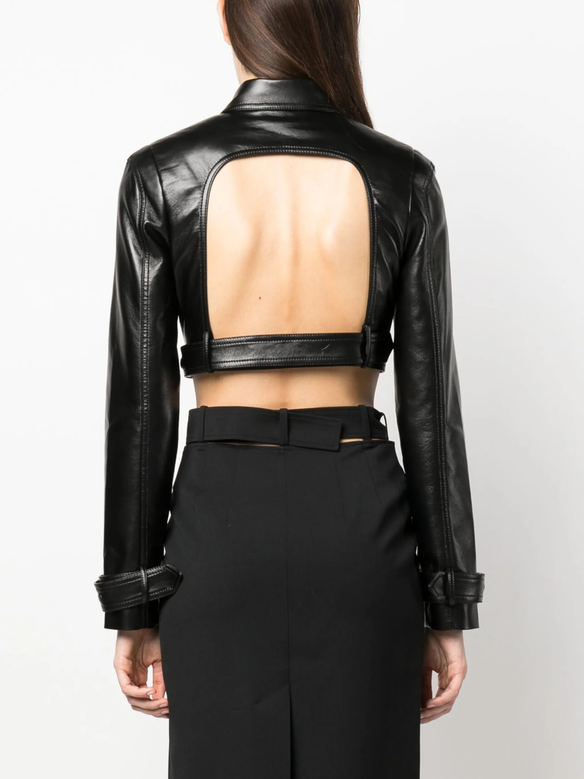 cut-out faux leather jacket