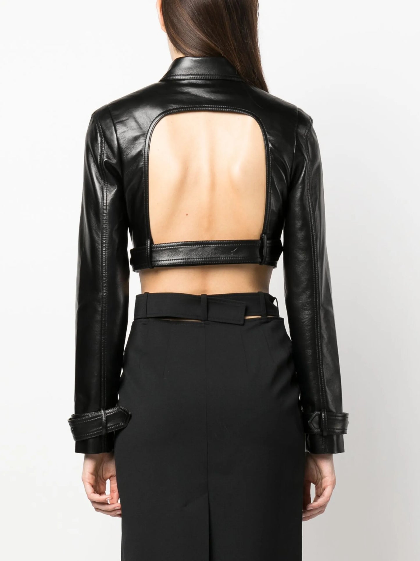cut-out faux leather jacket