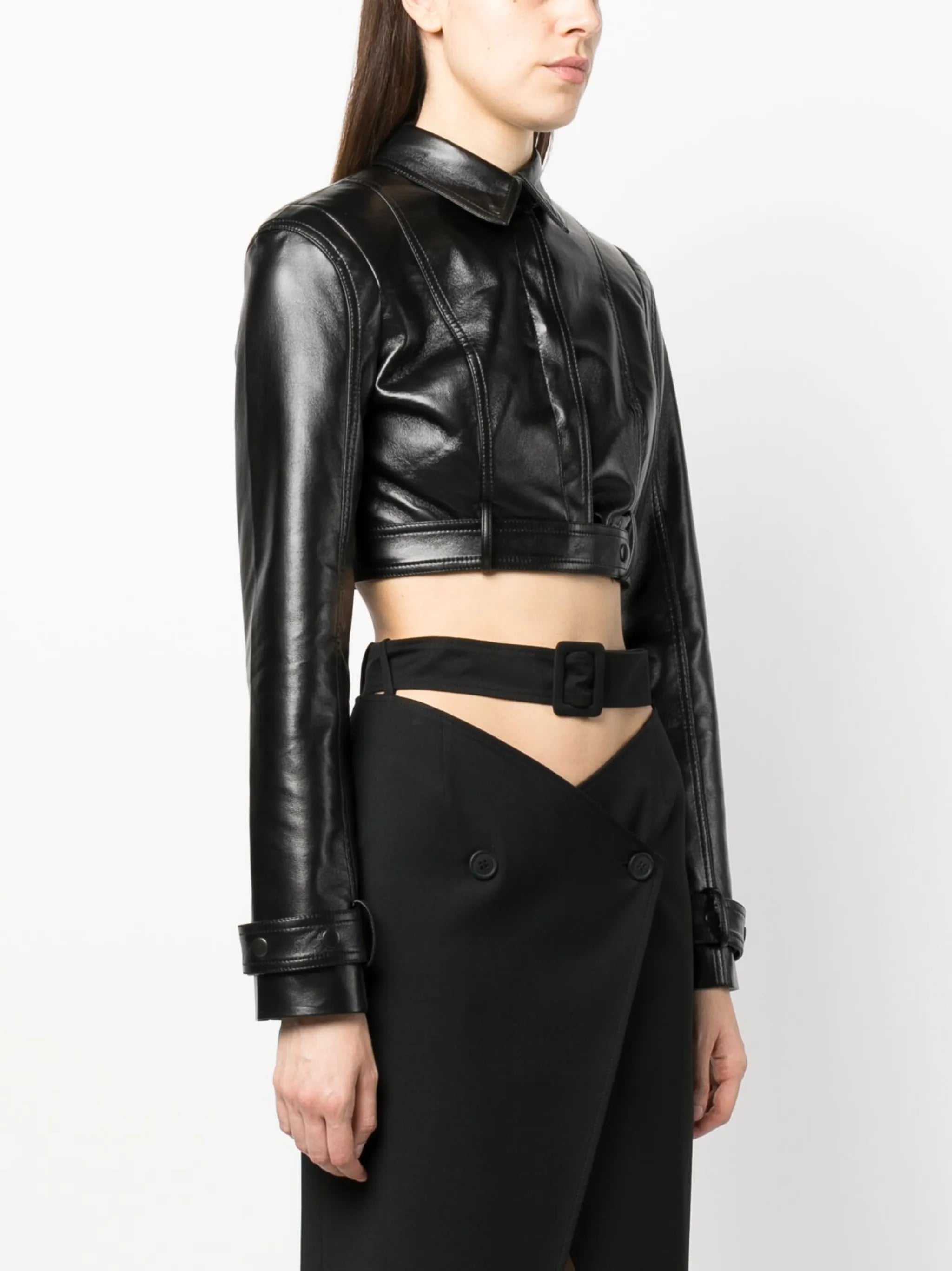 cut-out faux leather jacket