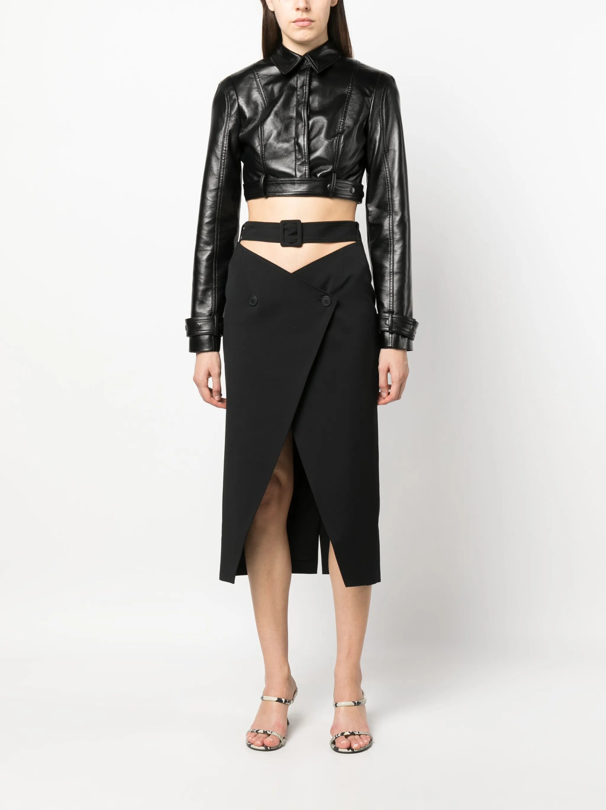 cut-out faux leather jacket