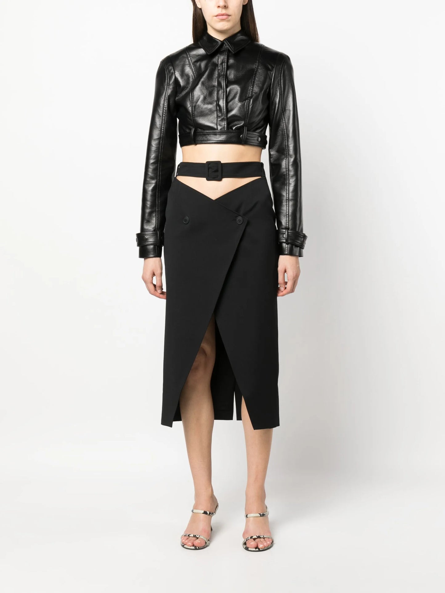 cut-out faux leather jacket