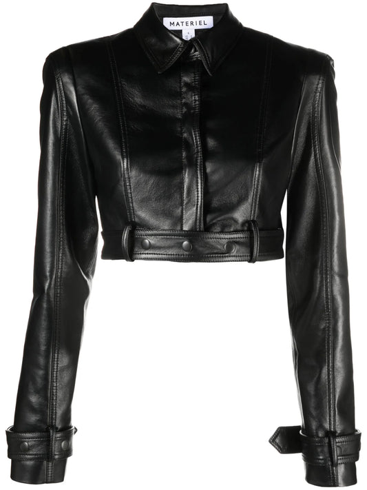 cut-out faux leather jacket