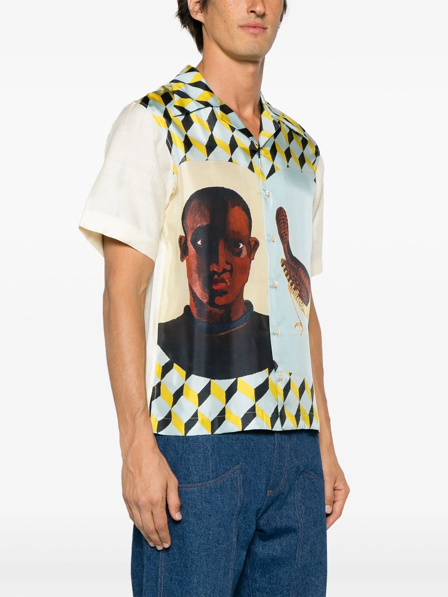 Birdsong-print silk shirt