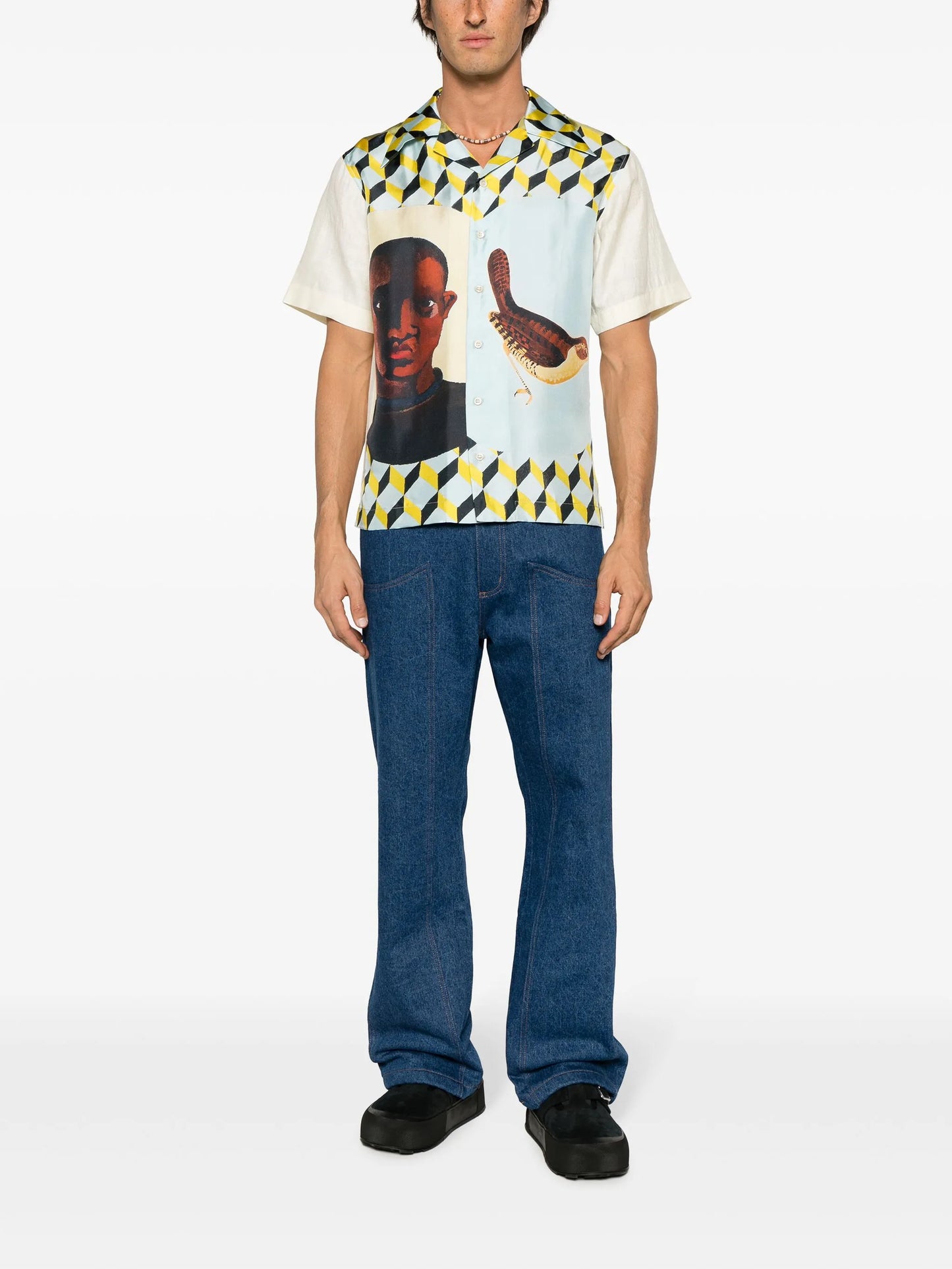 Birdsong-print silk shirt