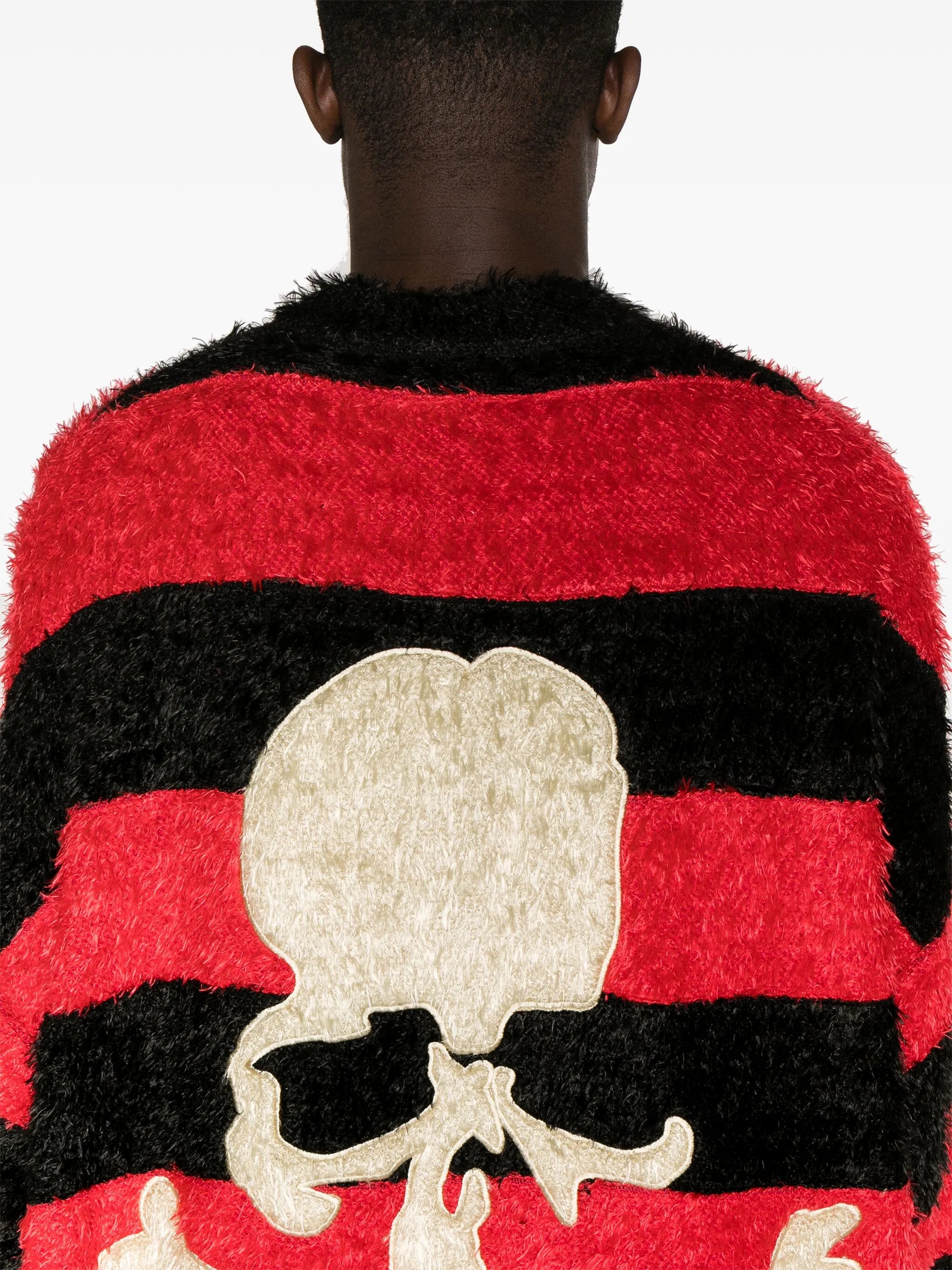 skull-embroidered striped jumper