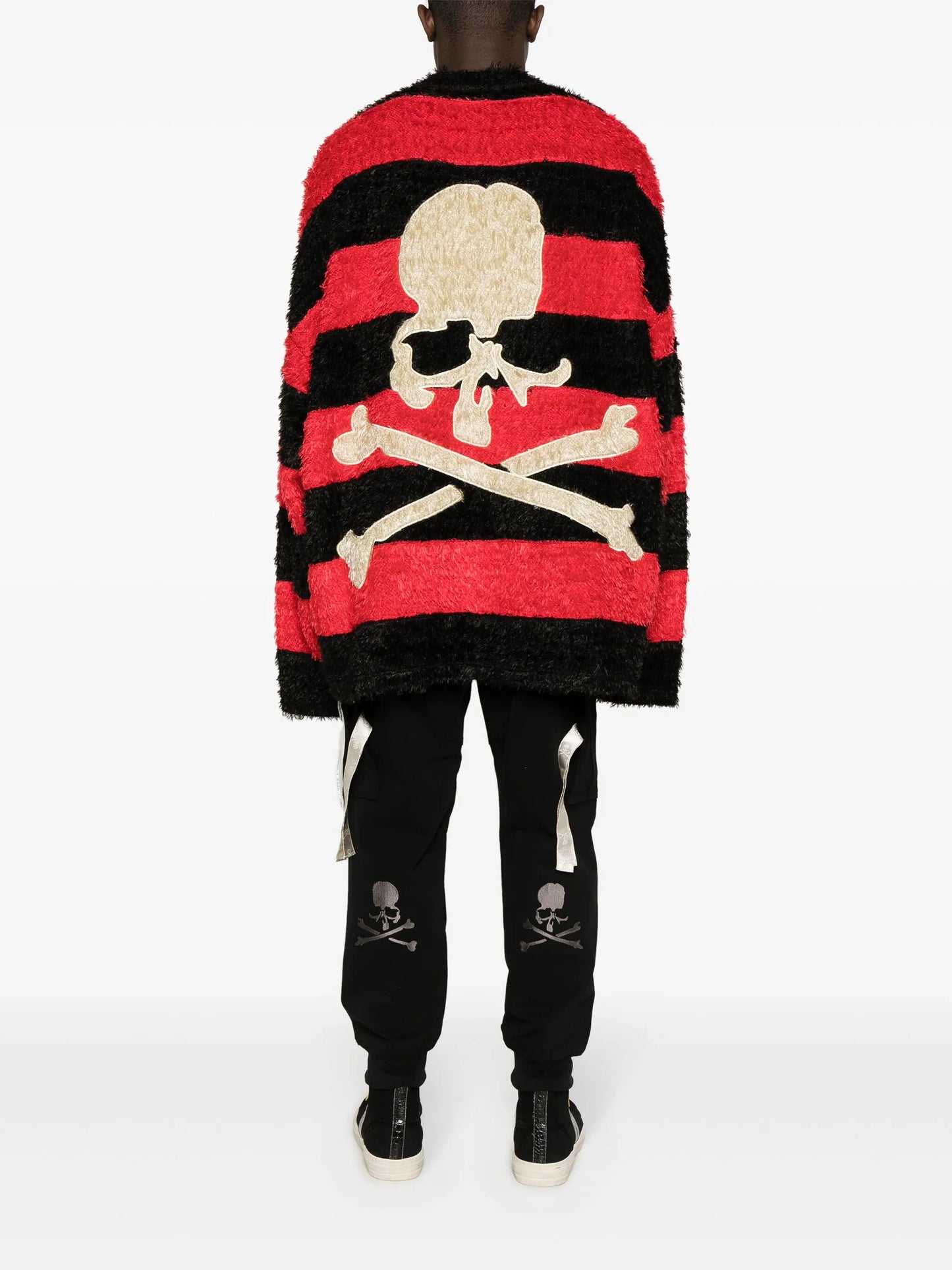 skull-embroidered striped jumper
